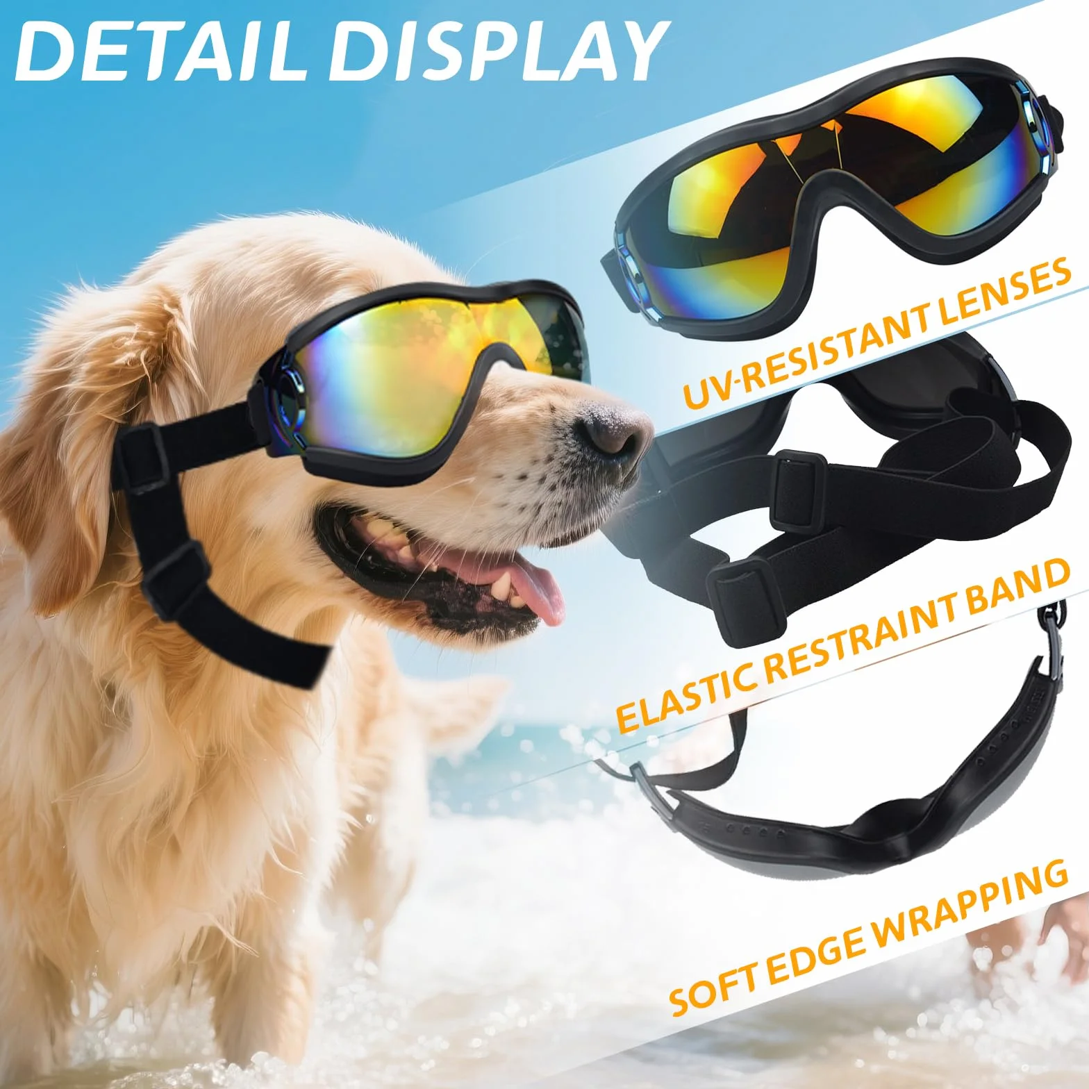 Occhiali per Cani, Occhiali da Sole per Cani con Cinturino Regolabile, Ai Raggi UV con Cinturino Elastico Regolabile Antivento Impermeabili (Black Red)