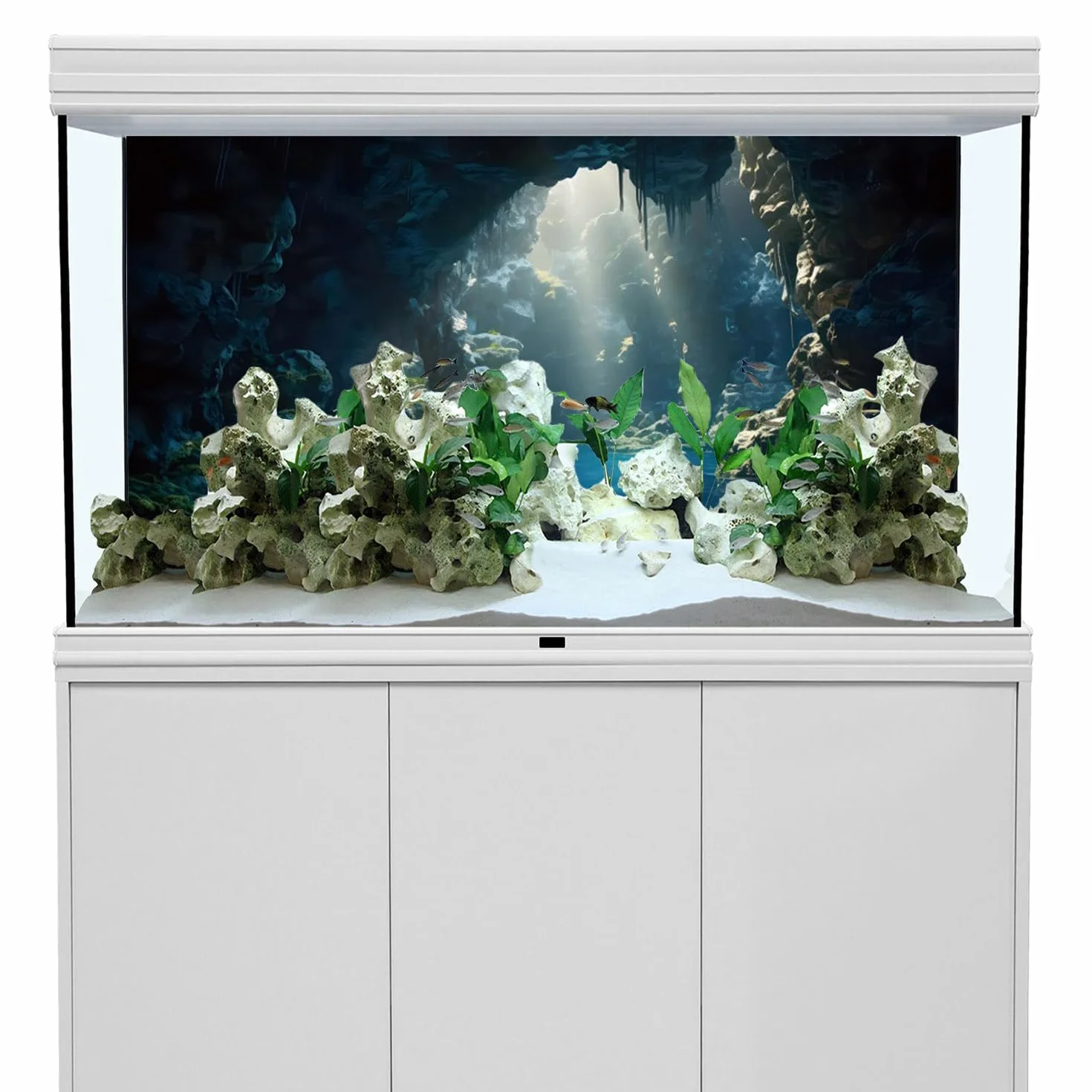 120x50cm Acquario Sfondo Montagna Pietre Grotta Acquario Sfondo Fiume Letto & Lago Acquario Sfondo Vinile