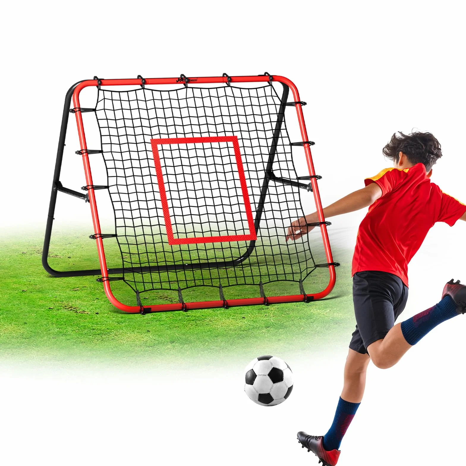 JASCOPRO Rete rimbalzante per calcio, rete rimbalzante regolabile in 18 posizioni per calcio, baseball, basket, rugby