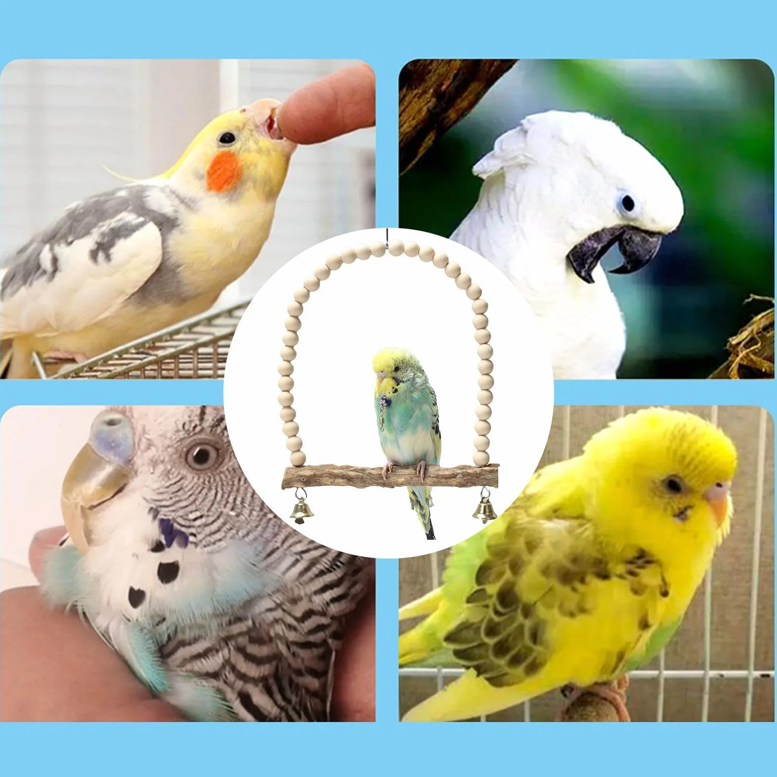Altalena Pappagallo Posatoi Impiccagione Campana per pappagalli, Conuri, Giochi per Parrocchetti da Gabbia, Altalene per Piccoli Uccellini