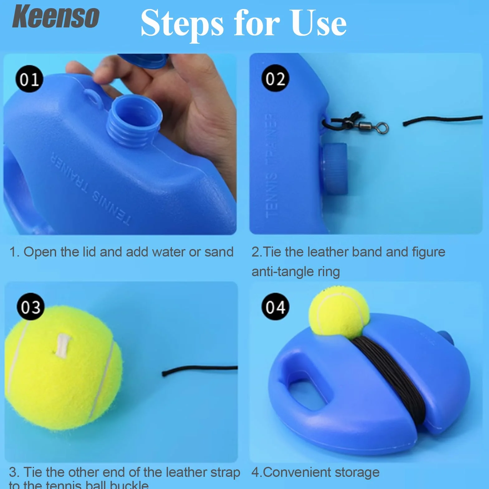Keenso Allenatore palline tennis strumento allenamento rimbalzo base autodidatta