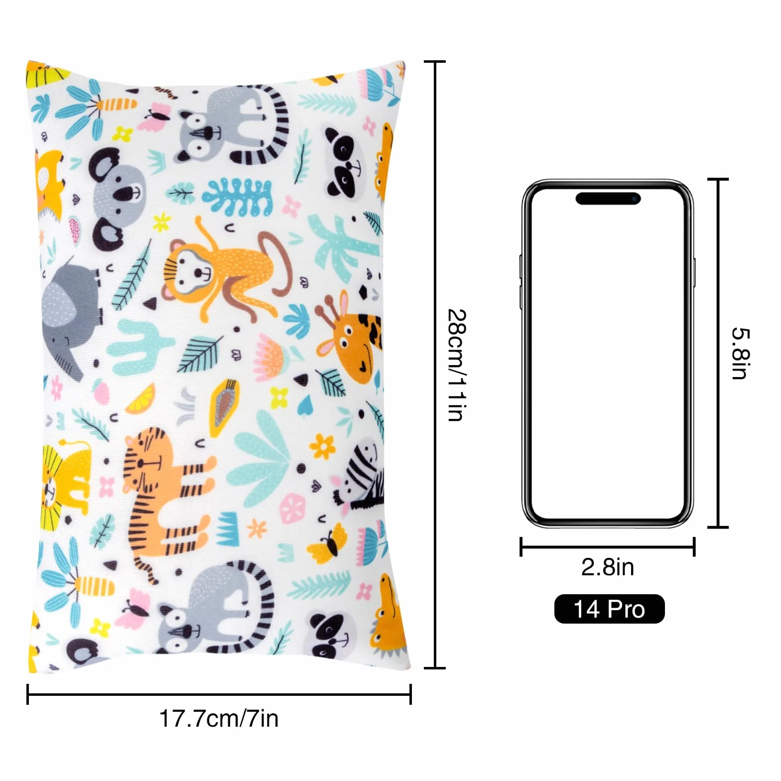 Winmany Piccolo Cuscino 27,9 x 17,8 cm Rimovibile Lavabile Stampato Mini Cuscino per Neonati, Bambini Piccoli, Animali Domestici, Viaggi, Supporto per Collo, Lombare e Ginocchia (28x18cm, Animali, 1)