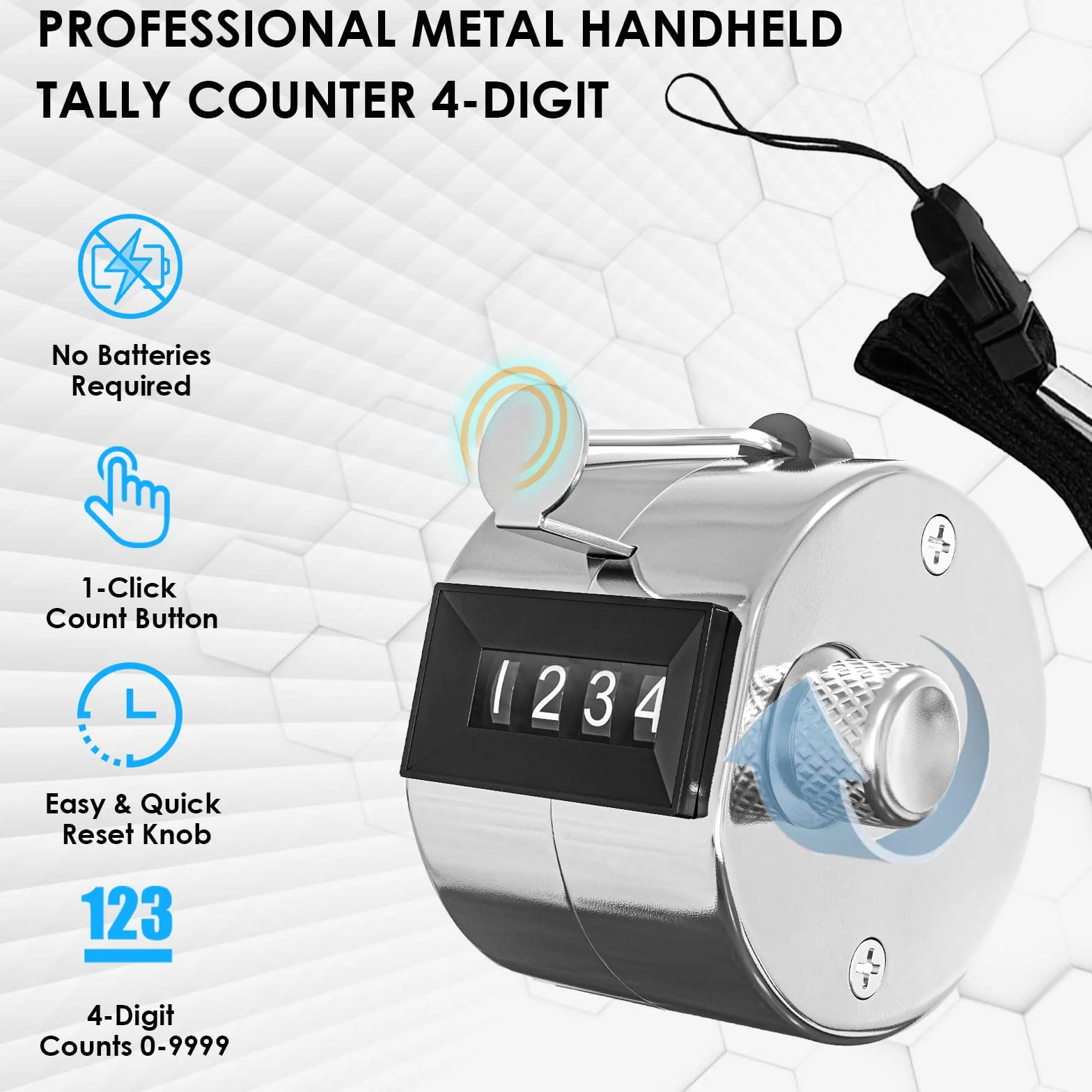 KTRIO Contatore a mano con 4 contatori digitali Clicker, contatore meccanico in metallo, argento