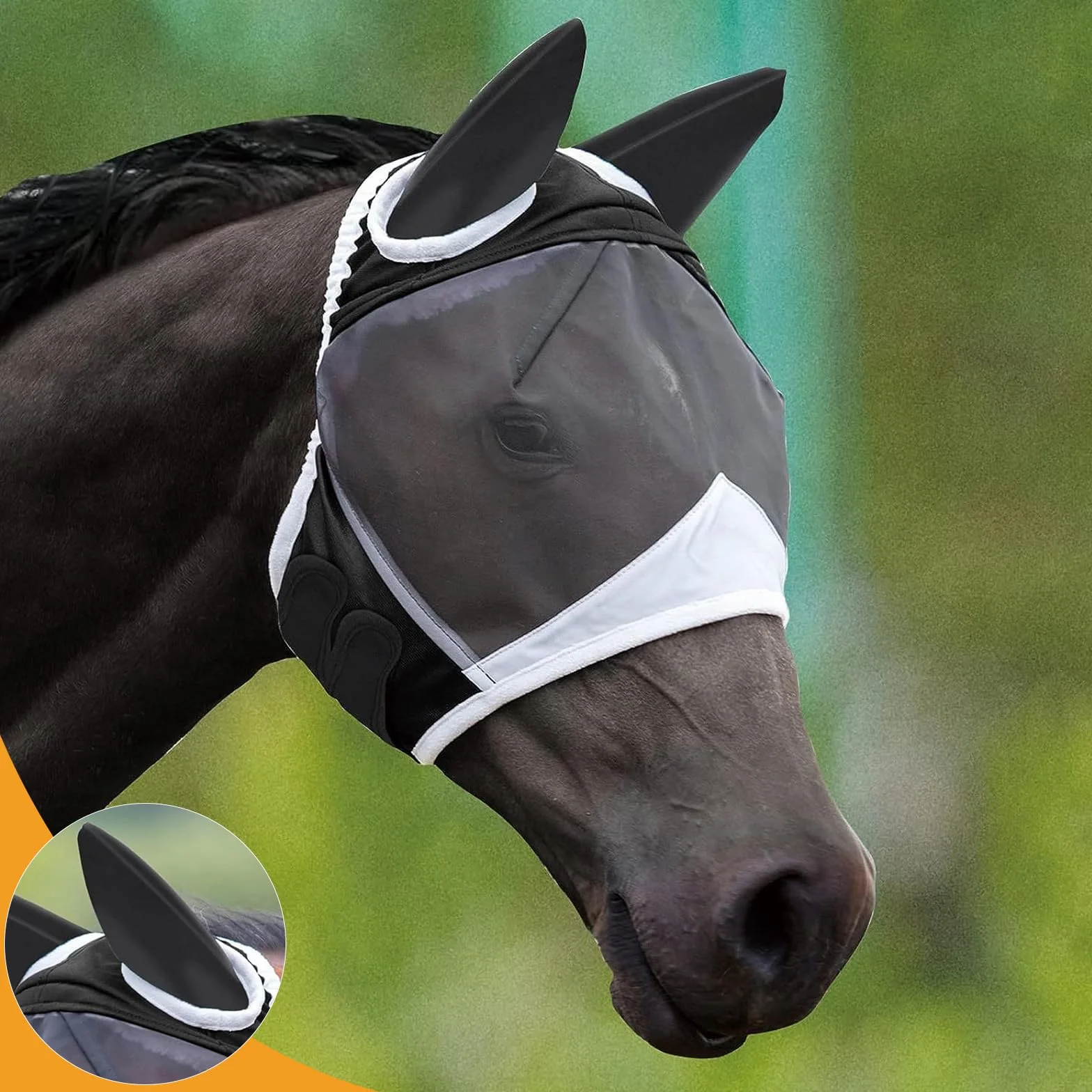 Maschera da mosche per cavallo, protezione UV, traspirante, per cavallo, sangue caldo, protezione contro mosche e raggi UV, per allenamento e uso quotidiano, maschera per mosche a lunga durata, taglia