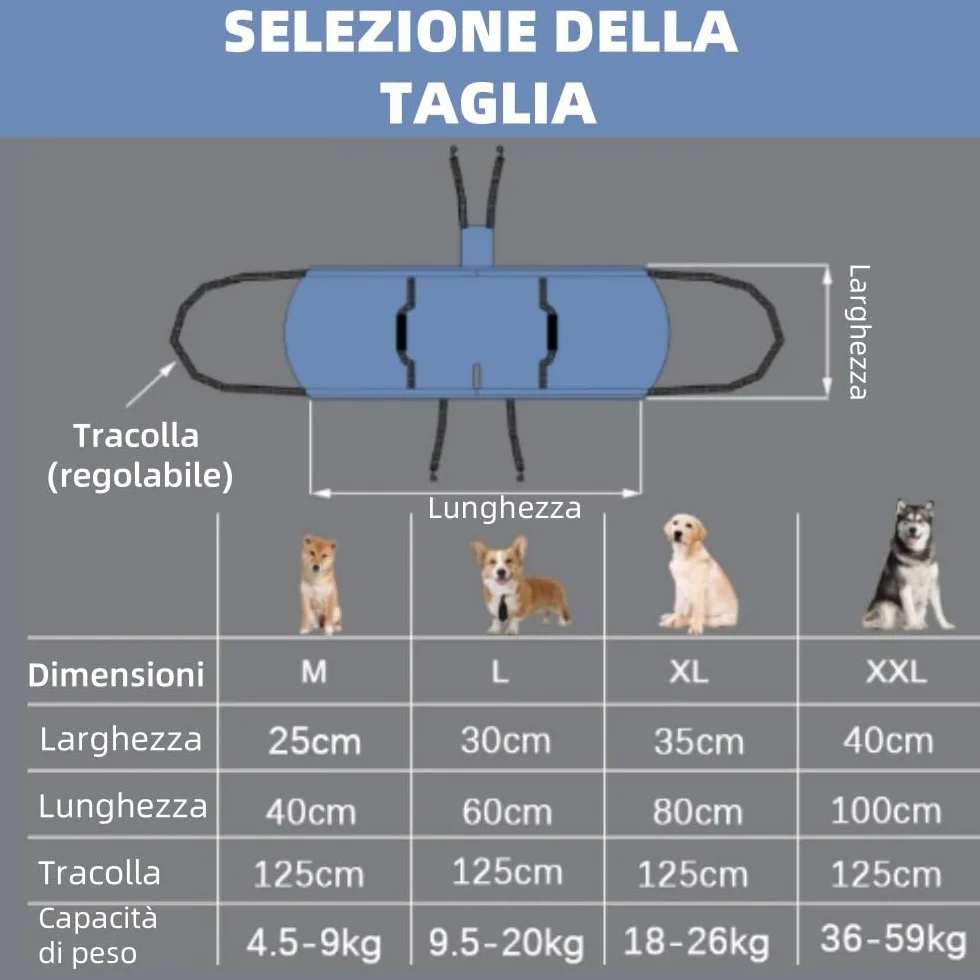 Dog Carry Sling, Zaino di emergenza Pet Gambe Supporto Dog Lift Harness, Cane Carrier per Cani Artrite XL