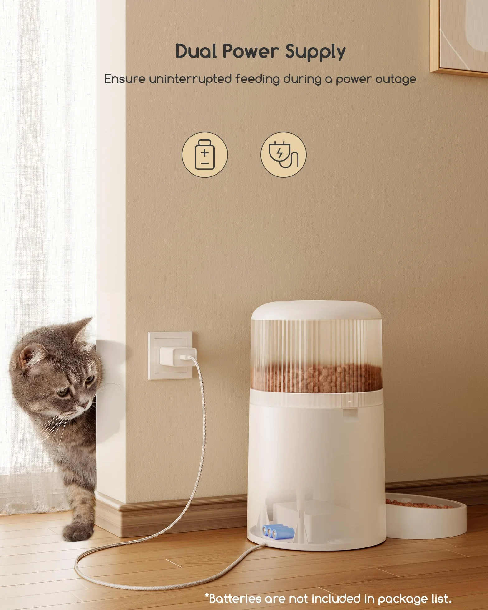 Faroro Dispenser Automatico Cibo Gatti WiFi, 3MP HD Telecamera con Visione Notturna, 4L Dispenser Cibo Gatti/Cani con Audio Bidirezionale, Controllo APP, Rilevamento Movimento e Doppia Alimentazione