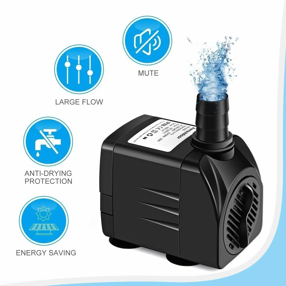 Pompa Acqua Sommergibile 25W 2000L/H Ultra-Silenzioso per Acquario Terrari Stagno