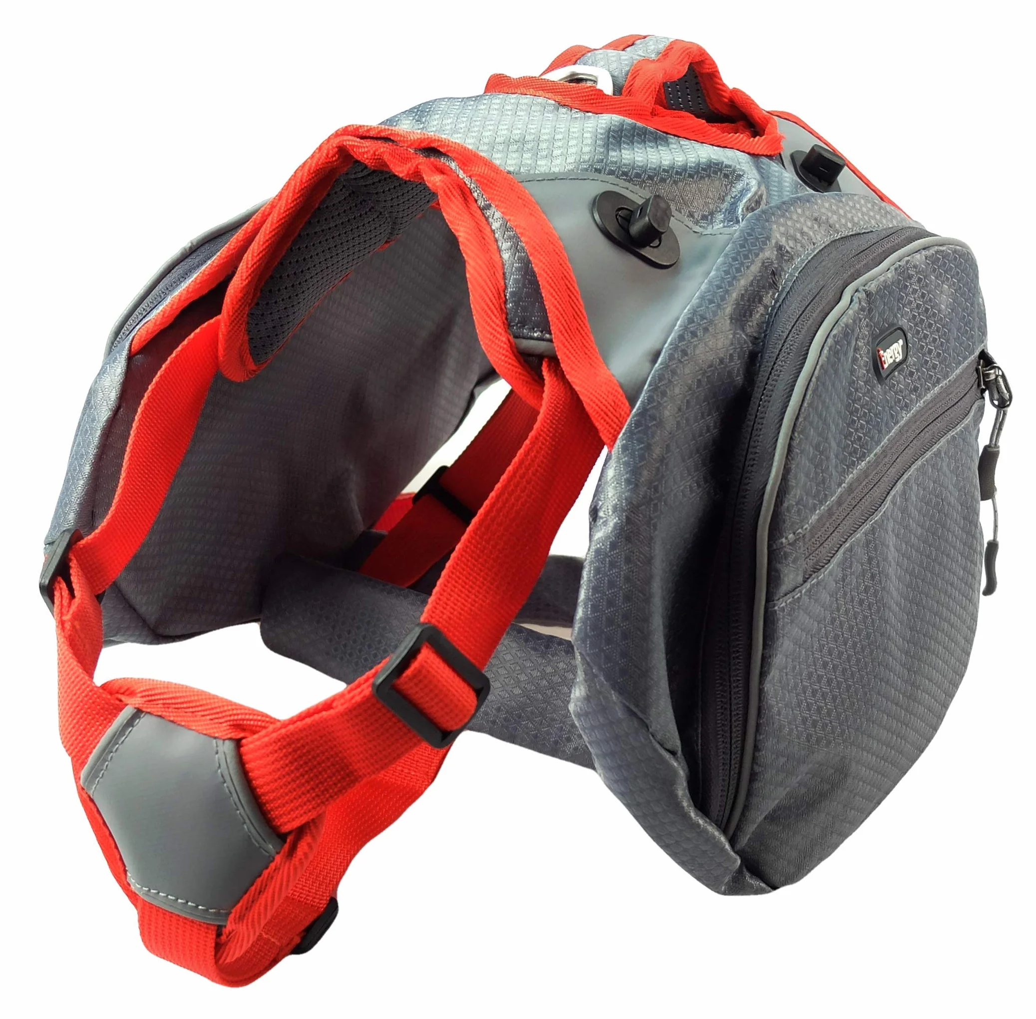 iEnergy Zaino per cani MAE - Pettorina 2in1 e zaino removibile per cani - Impermeabile e comprensivo di due borracce con tasche termiche, Grigio, Medio