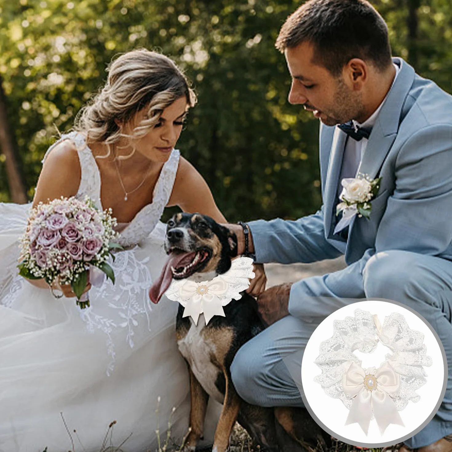 1 Pezzo di Pet Ghirlanda Copricapo, 1 Pezzo di Bow Bib, Collare del Fiore di Cerimonia Nuziale del Cane, Gatto del Merletto Bow Tie, Pet Decorazione di Cerimonia Nuziale Forniture.