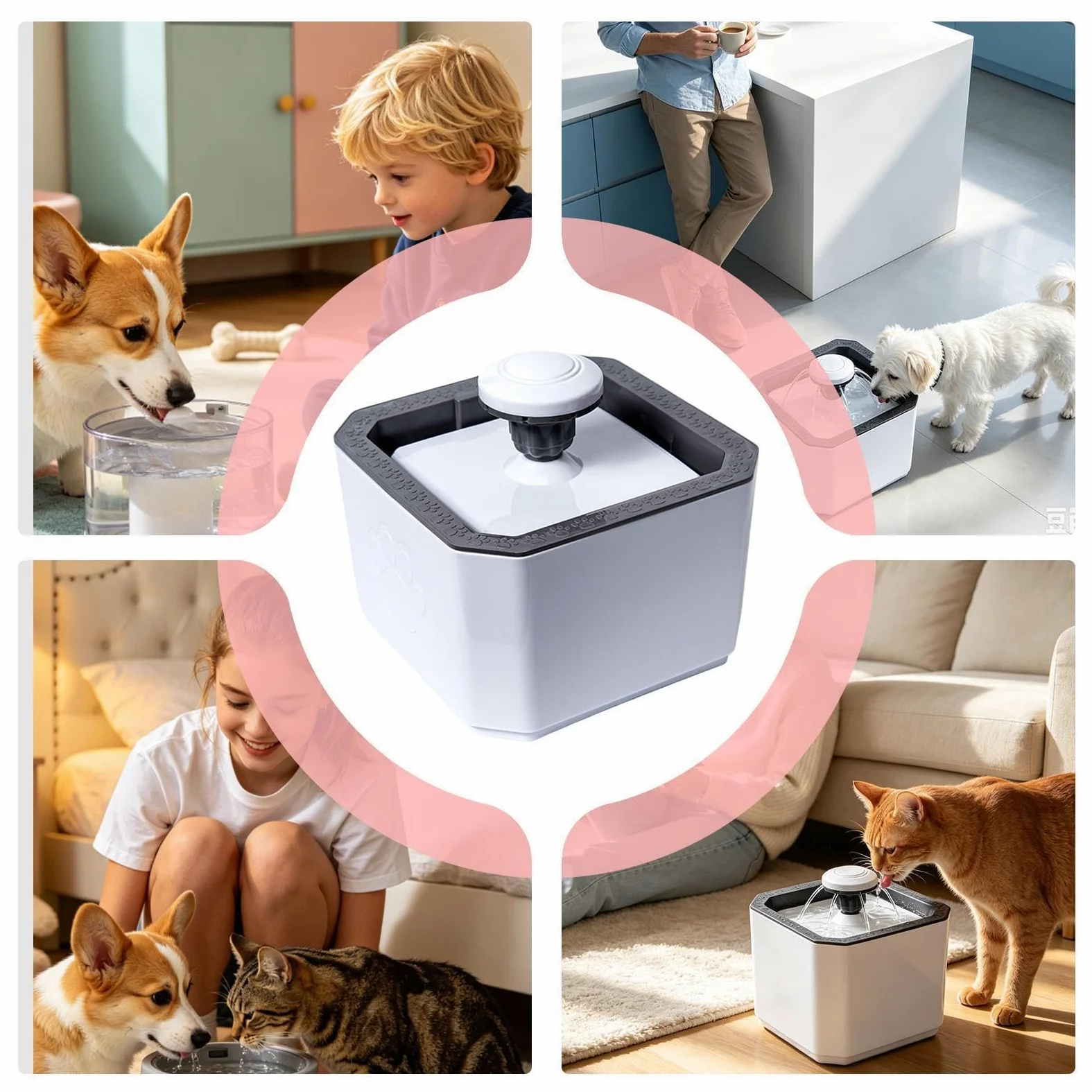 Staccabile alimentato USB astuto senza fili della fontana 2.5L del gatto con il filtro | Fontana per gatti, per appartamento, vacanze, viaggi, balcone, cuccioli, gattini