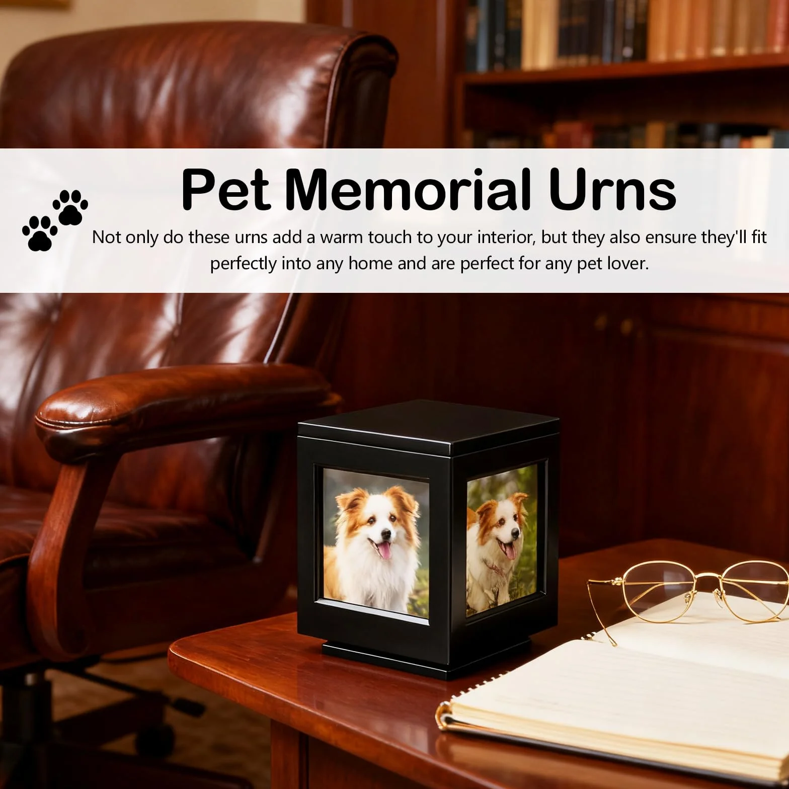 Urna per Ceneri Cane o Gatto, Urna per Animali Domestici con Cornice Portafoto Souvenirs Grande Scatola in Legno Souvenir Urne Funerarie Animali Regalo Commemorativo