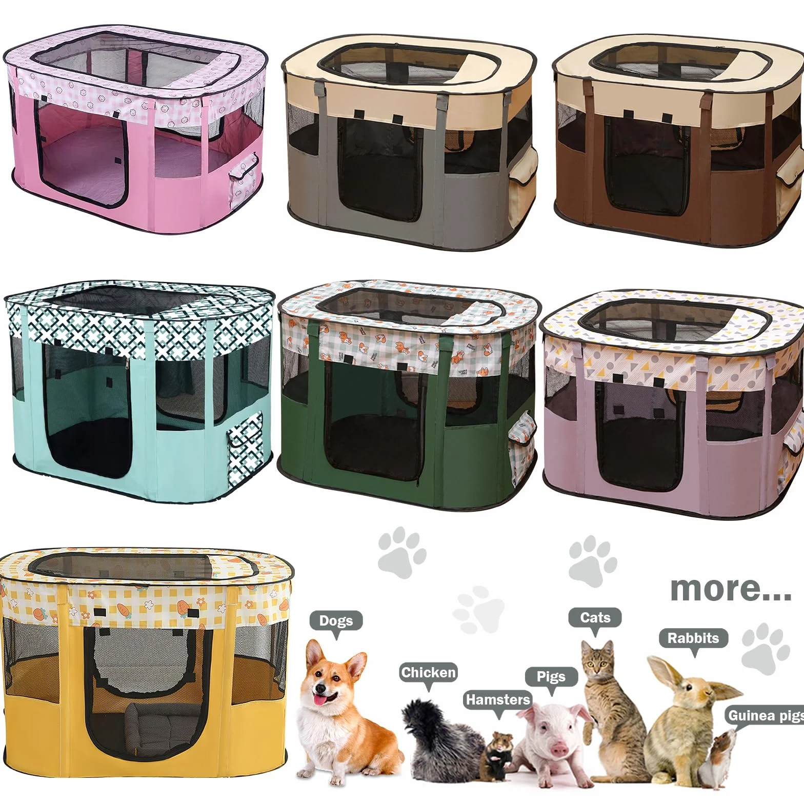 Recinto per Animali Pieghevole Box per Cani e Gatti Grigio 70 x 55 x 40 cm Traspirante Portatile