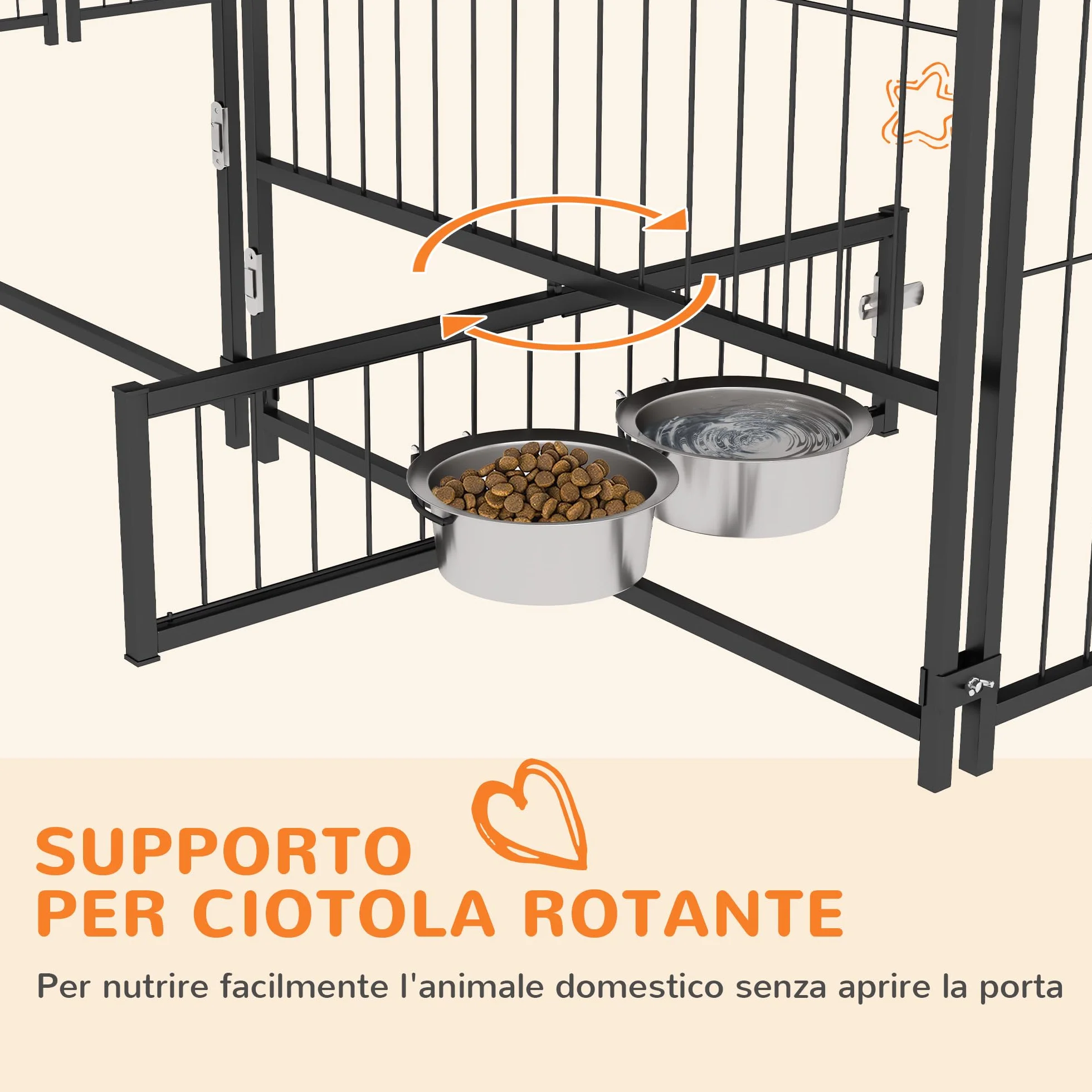 PawHut Recinto per Cani Acciaio 211x211x151 cm Tetto Anti-UV Impermeabile Ciotola Girevole Nero e Marrone