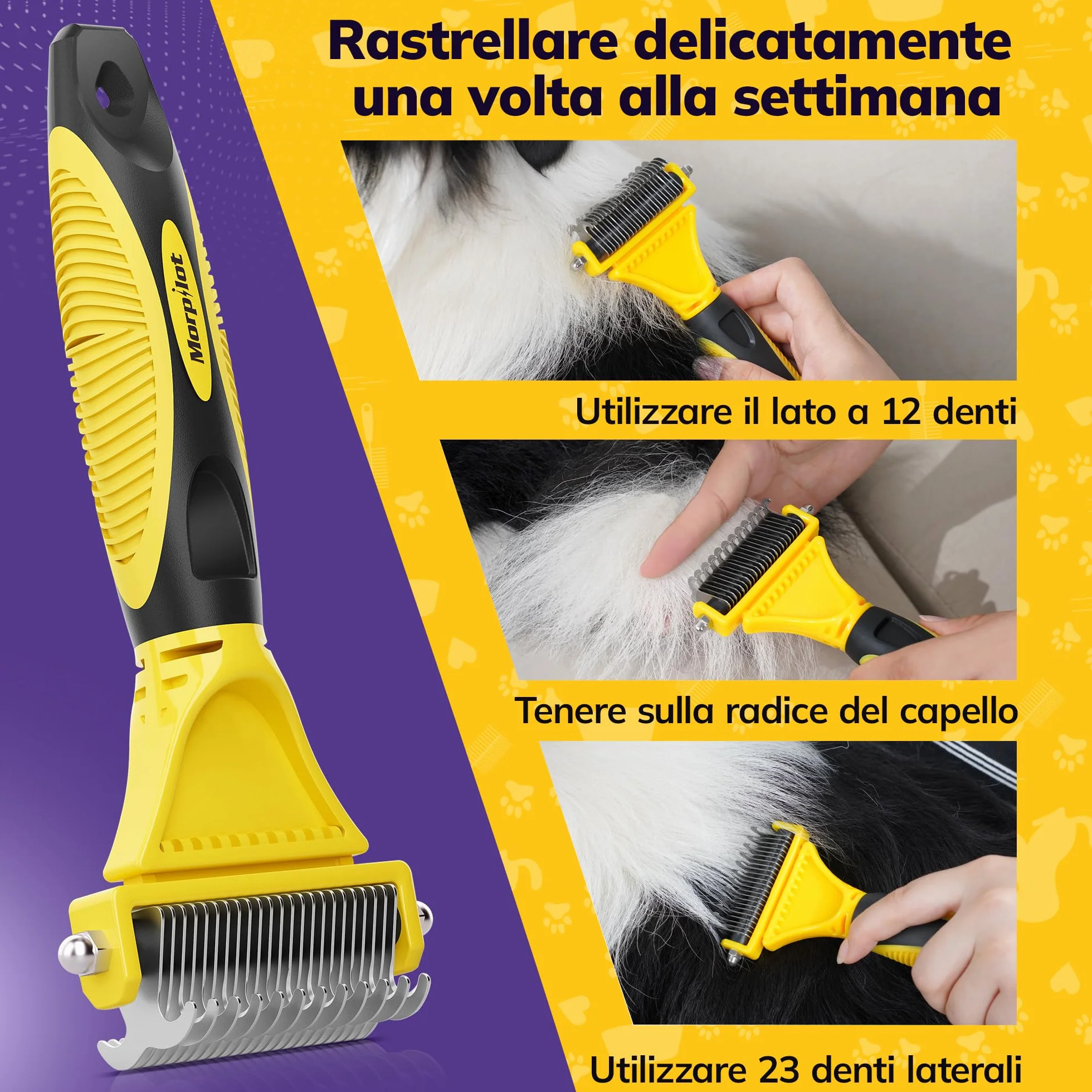 Morpilot Spazzola per Cani Gatti Pelo Lungo, Pettine Professionale Spazzola Sottopelo Cardatore Rimuovere Peli Superflui Sbrogliare Nodi