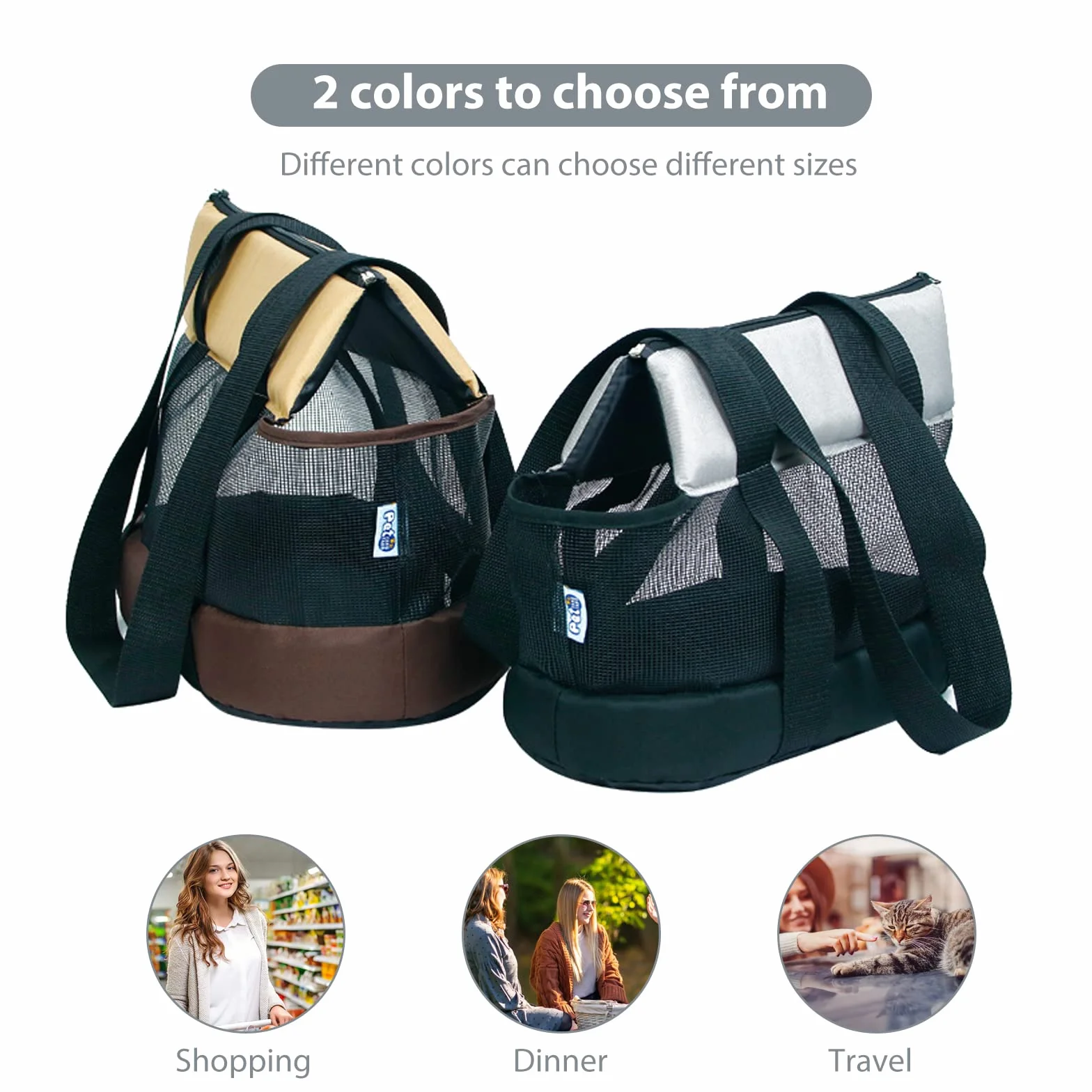 PETCUTE Borsa da Trasporto per Cani e Gatti,Traspirante Borsa da Viaggio per Animali Domestici con Tracolla,Cinghia di Sicurezza Interna,Borsa a Tracolla per Animali Domestici con Pad Rimovibile