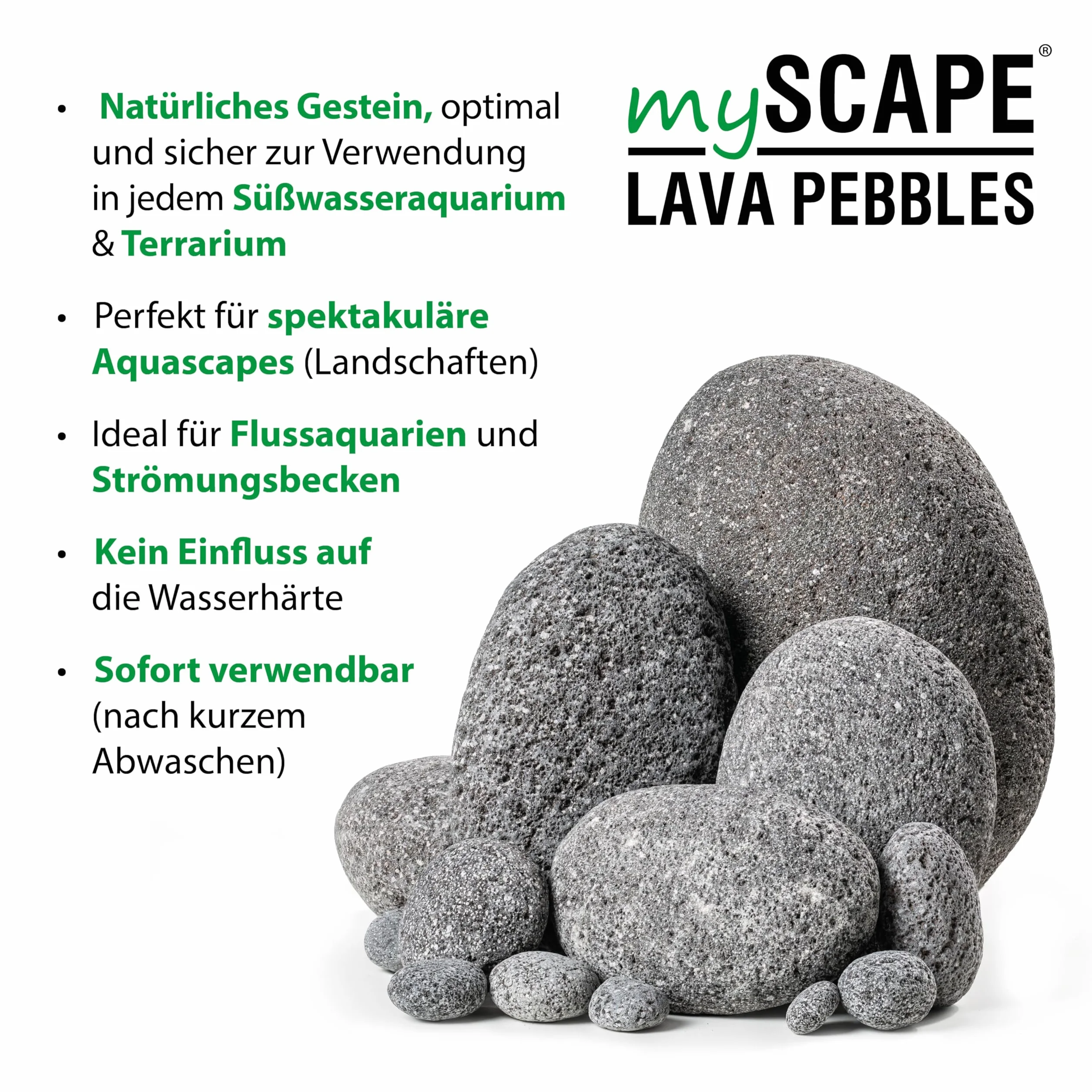 ARKA mySCAPE-LAVA PEBBLES - Pietre per acquari d'acqua dolce - ca. 70-90 mm - Contenuto: 10 kg