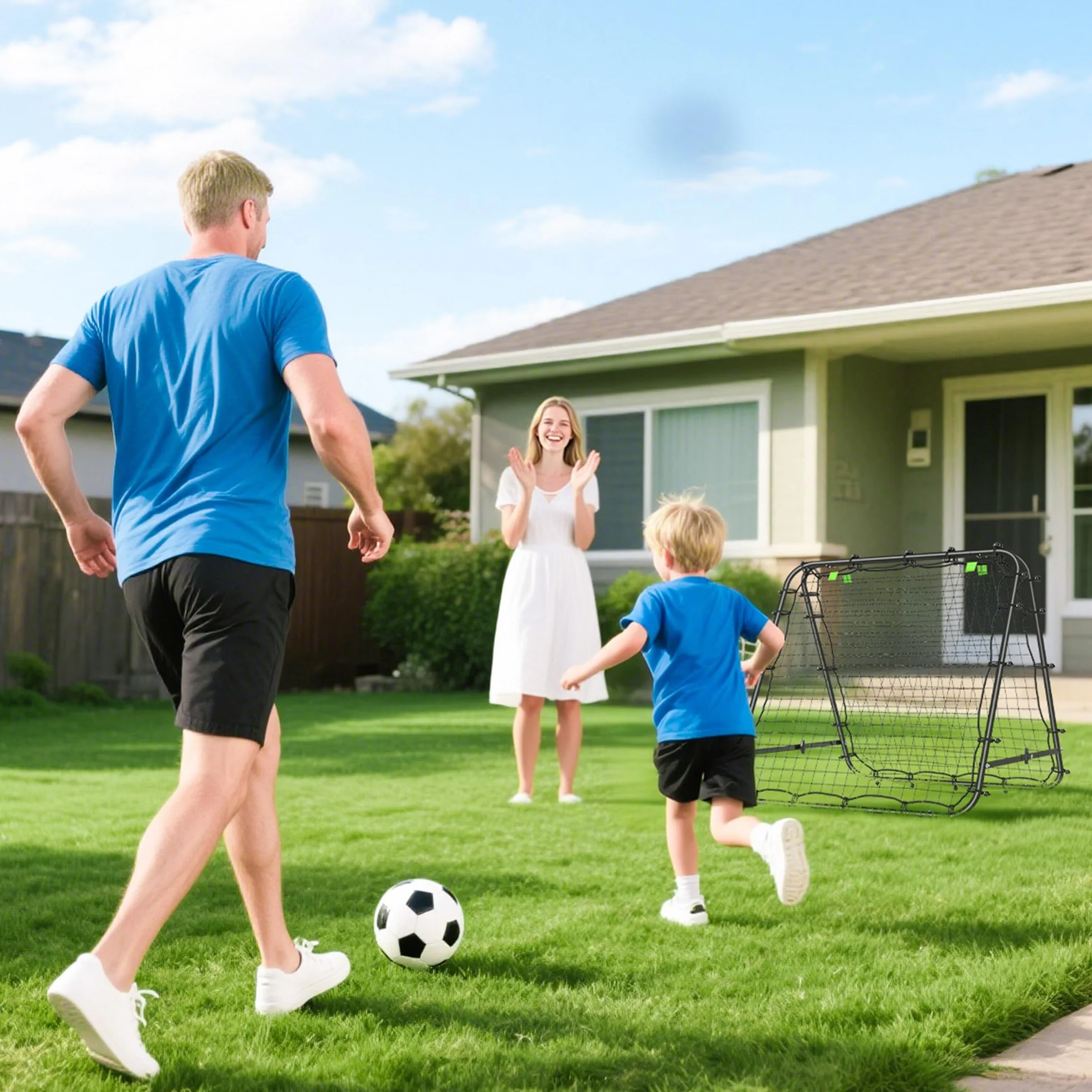 HOMCOM Rete di Rimbalzo per Calcio Pieghevole, Rete da Calcio Rimbalzante con Angolazione Regolabile in Acciaio, per Allenamento Baseball e Pallavolo, 100x95x90 cm