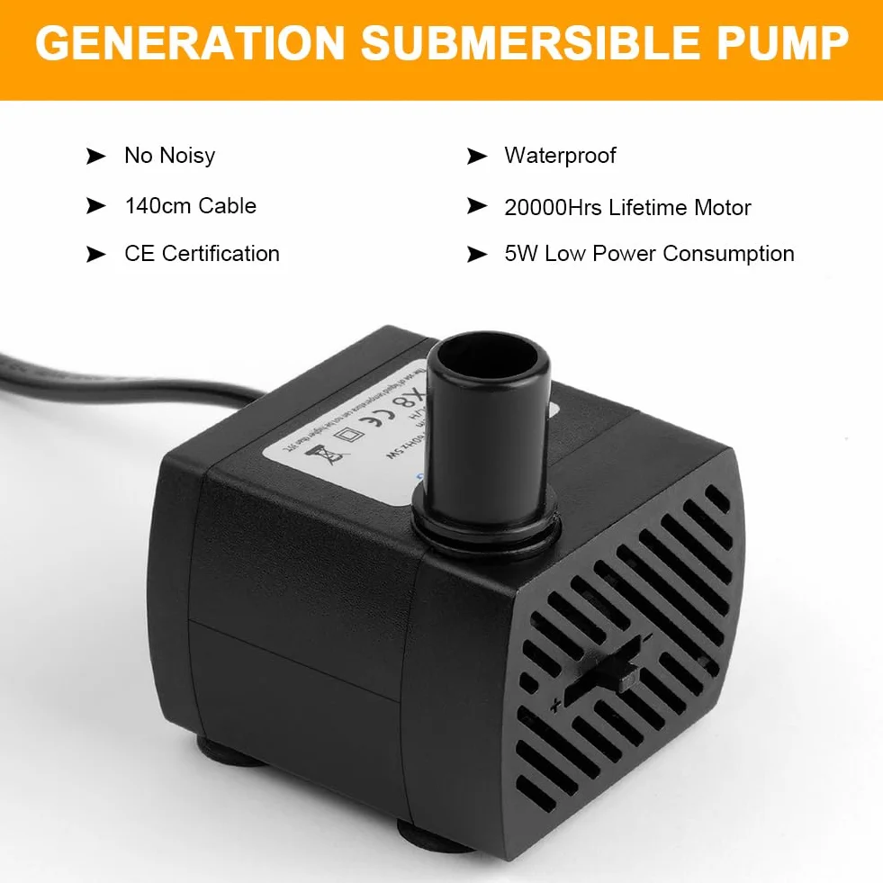 flintronic Mini Pompa Acqua Sommergibile 5W 350L/H per Acquario Fontane