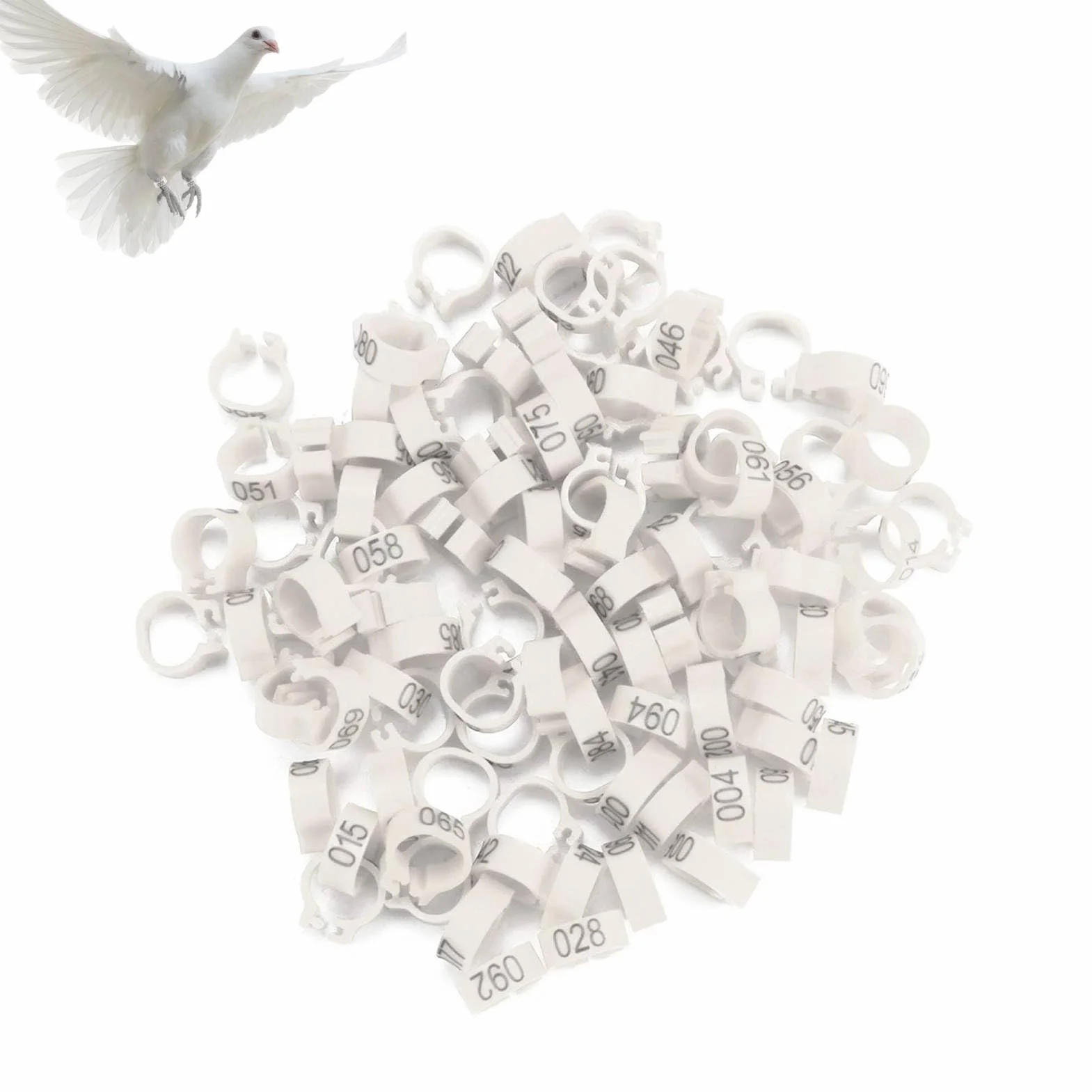 Cyrank 100 Pz/Borsa Anelli di Piccione, 8mm Anelli per Zampe di Uccello in Plastica 001-100 Anelli di Fasce per Gambe di Uccello di Piccione di Lettera di Plastica Numerata(Bianco)