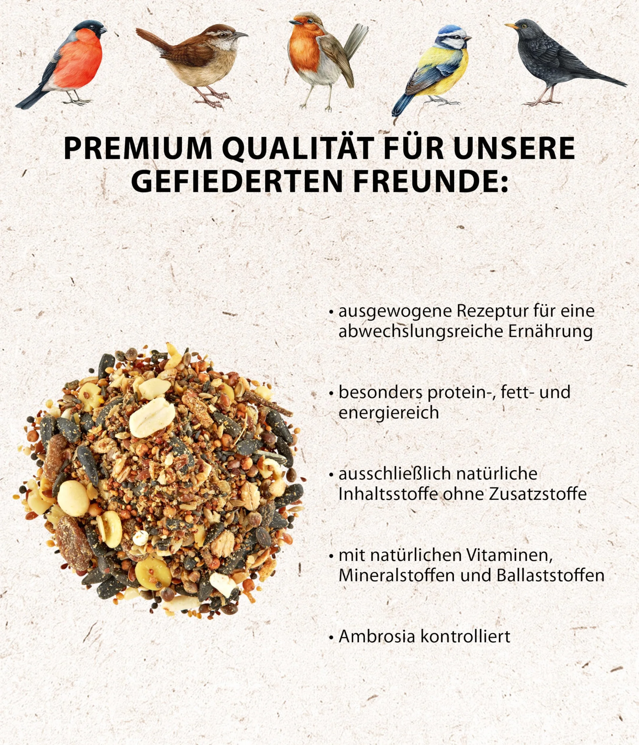 Dehner Natura Premium Mangime per Uccelli Selvatici, Cereali e mangime Morbido, 5 kg