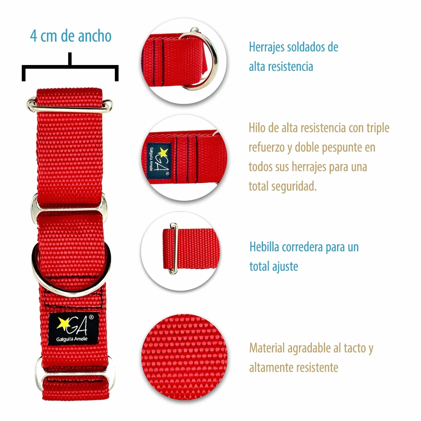 Collana Martingale Nude Rosso 4 cm Taglia L
