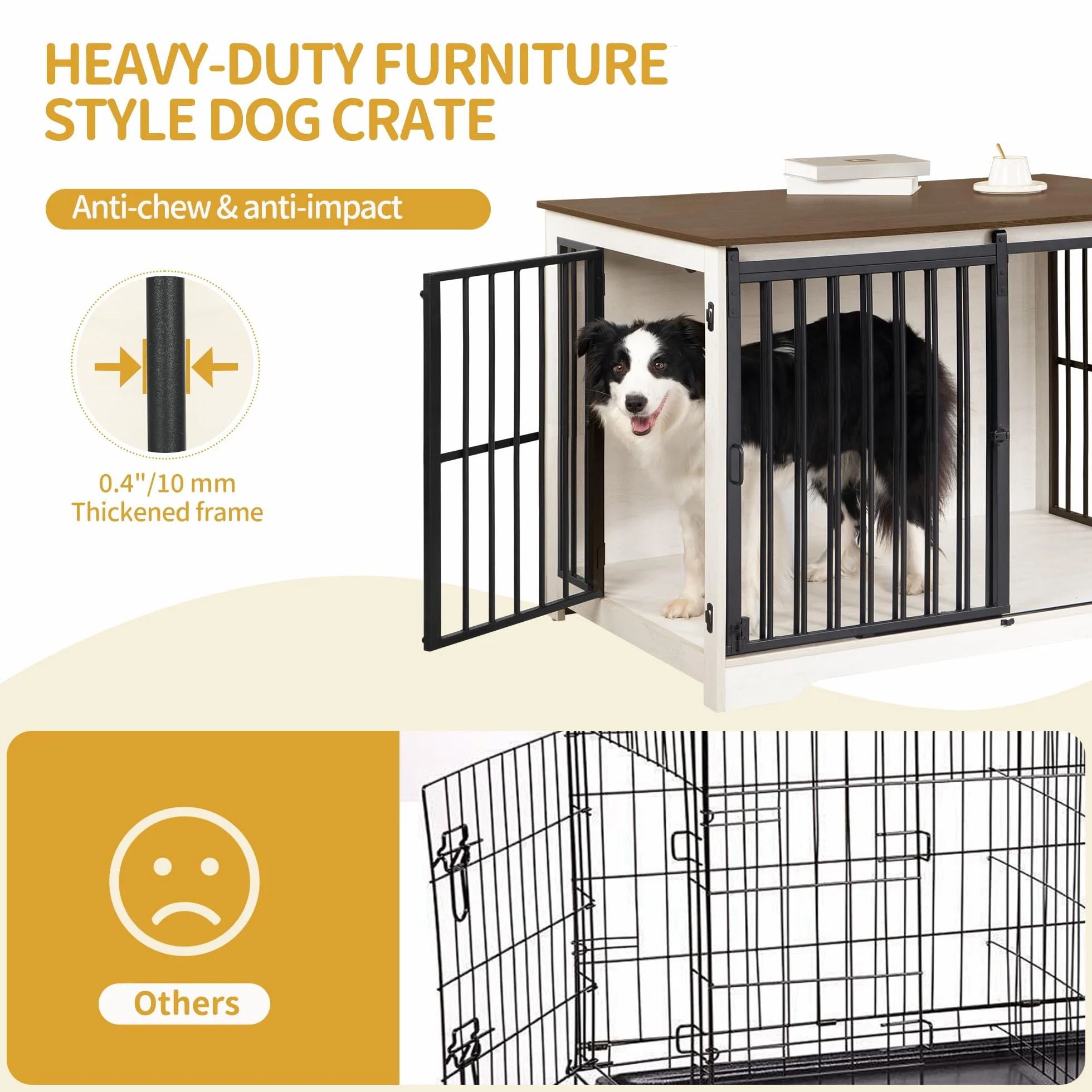 Hzuaneri 100cm Gabbia per Cani, Nicchia Moderna, 2 porte, 60 x 100 x 68 cm, Bianco e Marrone