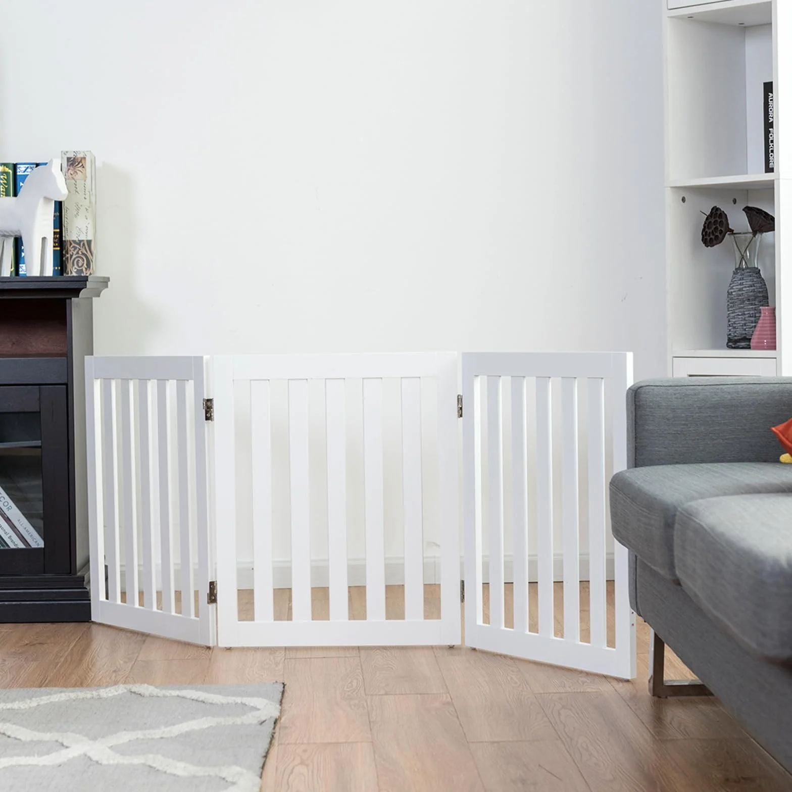 COSTWAY Cancelletto per Cani Pieghevole in Legno 3 Ante 152 x 60 cm Bianco