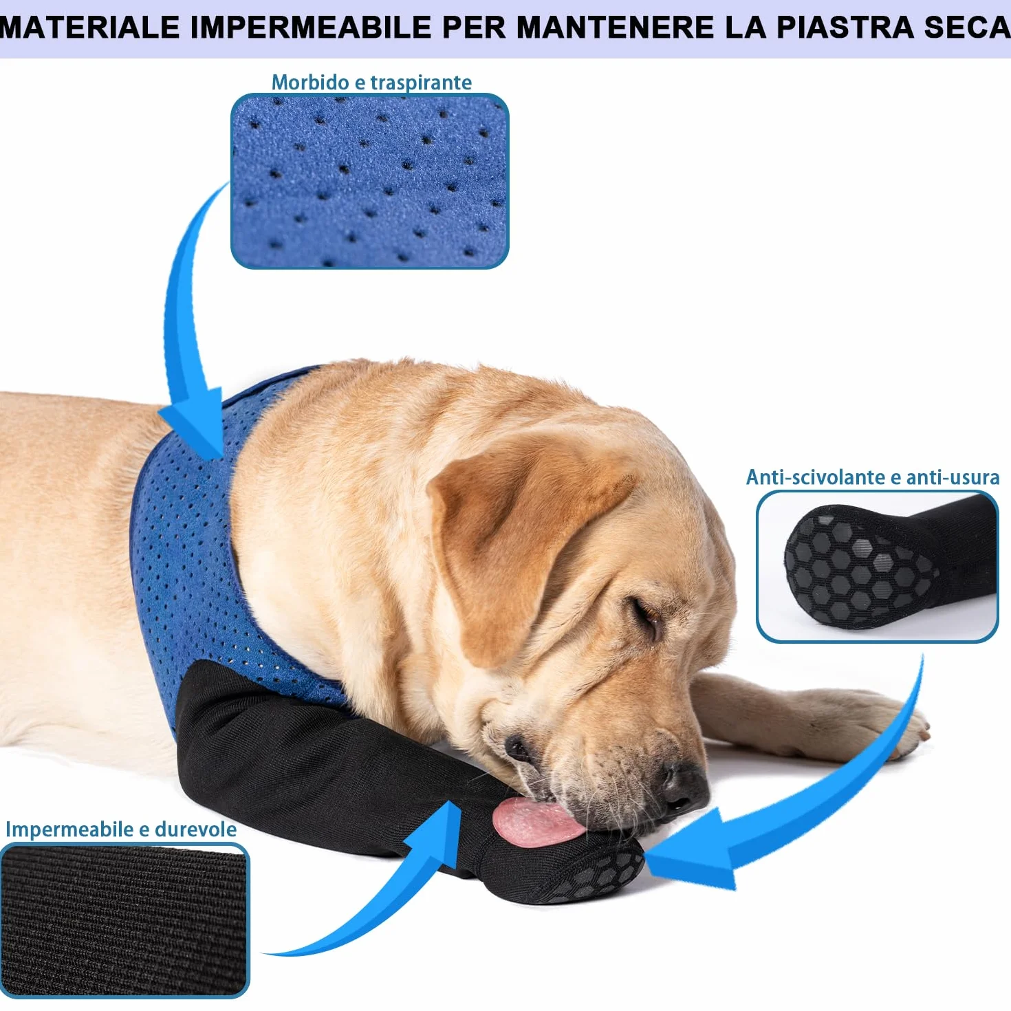 COODEO Calzini Protettivi per Cani Antileccatura, Copri Zampe Antiscivolo Impermeabili (Blu, 3XL Sinistra)