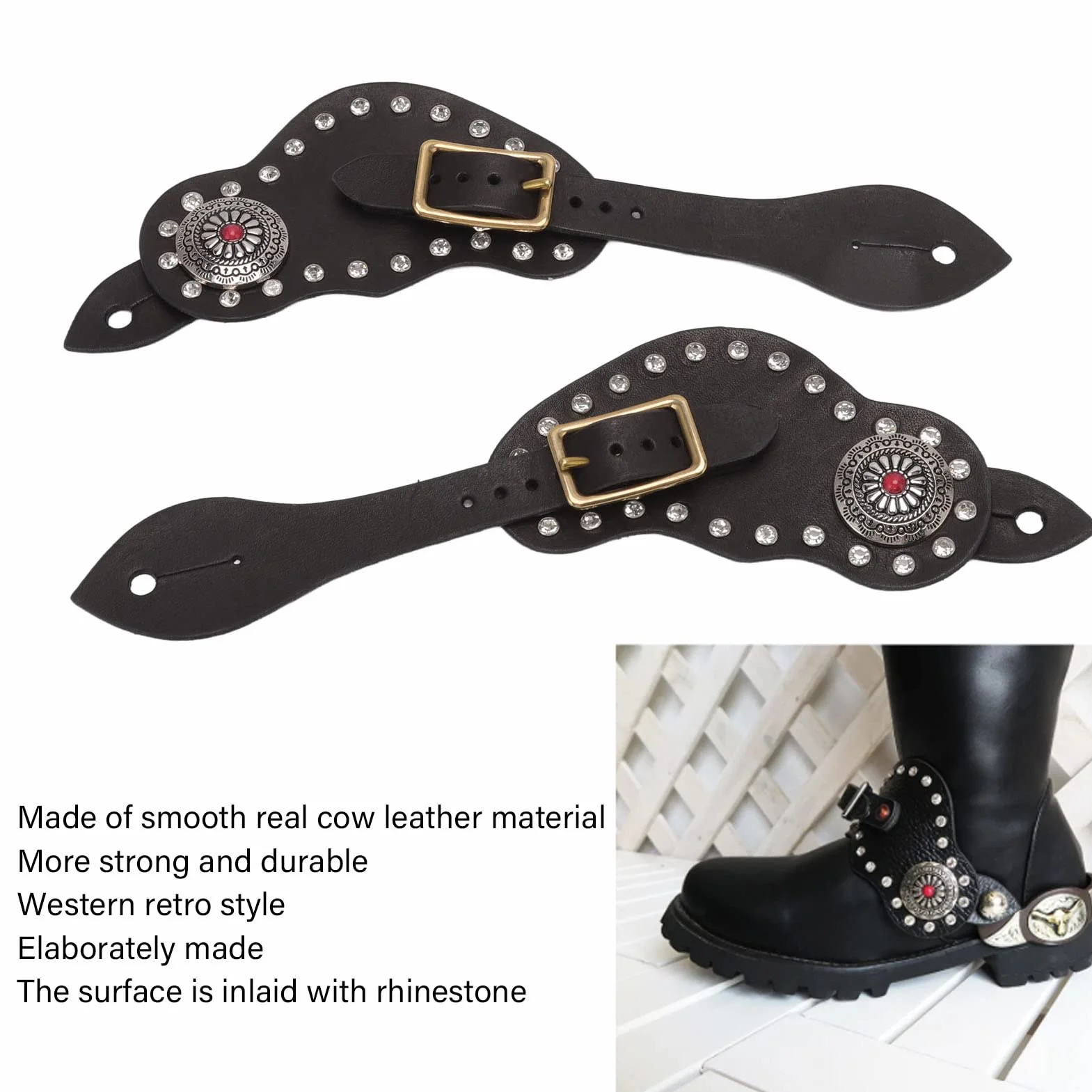 Cinturini per speroni in Pelle per Uomo Donna, Cinturini per speroni Occidentali in Pelle Stile Vintage Occidentale Equipaggiamento Protettivo per Equitazione Accessori equestri