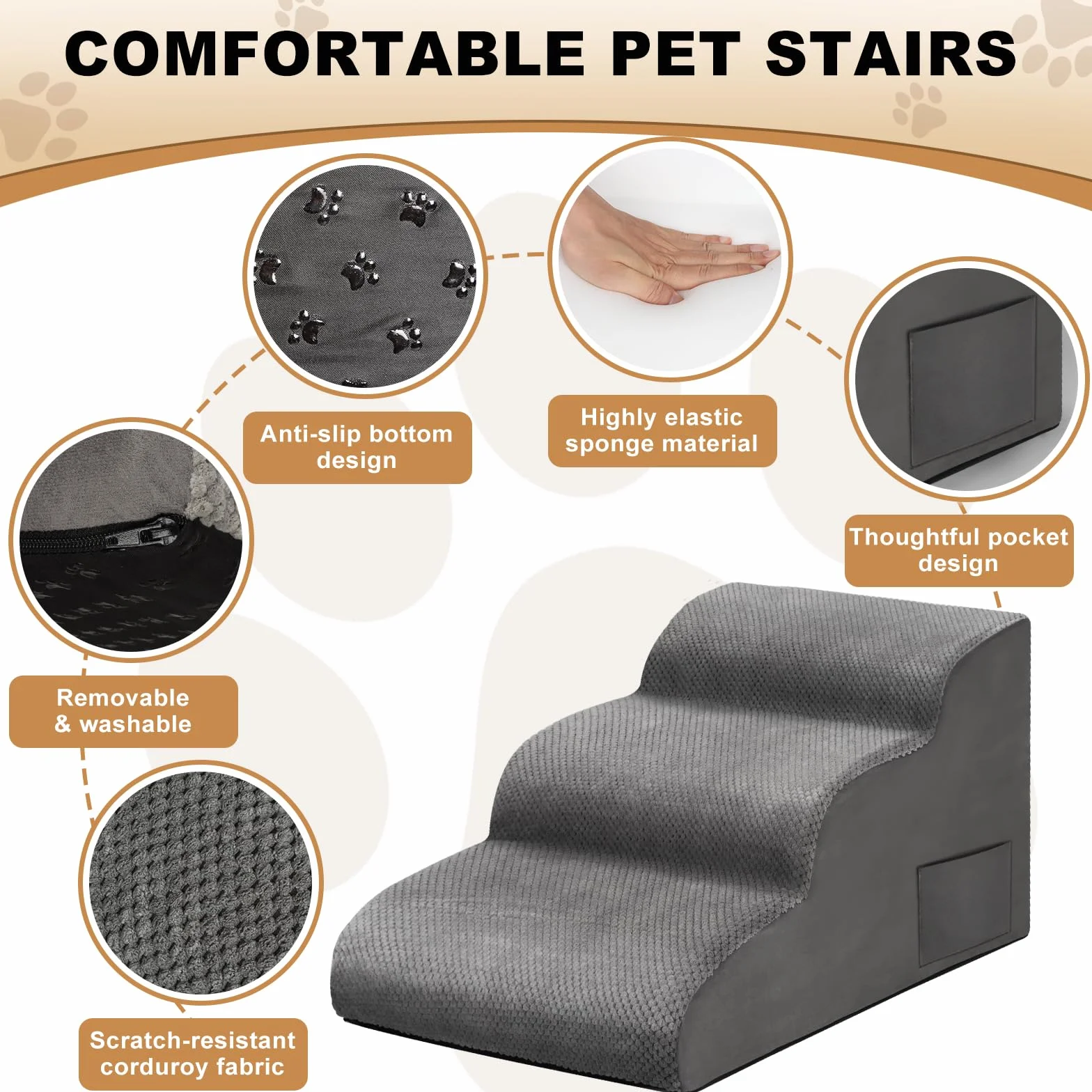 Scaletta per Cani 3 Gradini, Rampa con Copertura Rimovibile