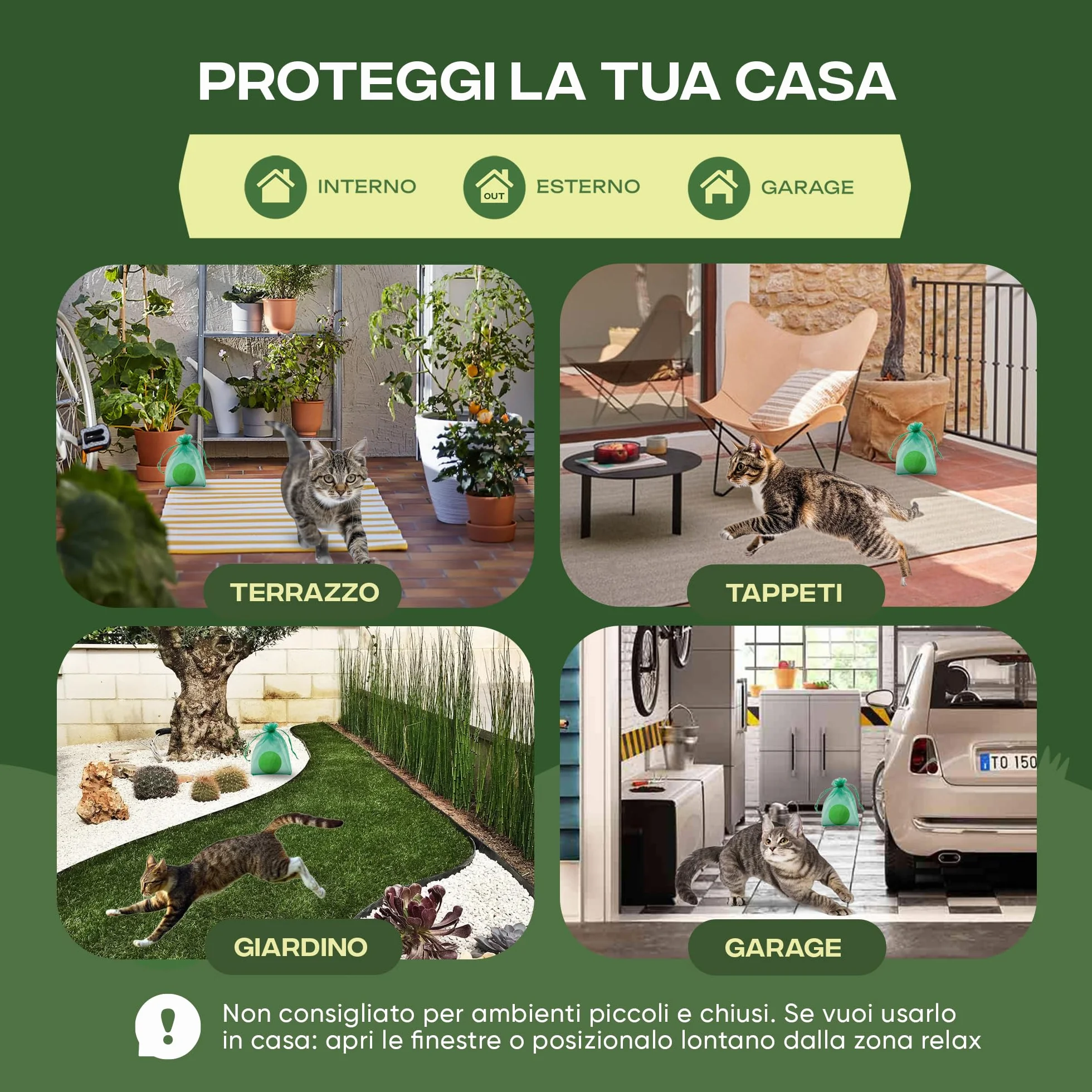FUGGY - Repellente per Gatti Divano Naturale – Dissuasore e Disabituante Gatti per Interno ed Esterno – 12 Palline + 5 Buste – Anti Gatto Divano e Giardino