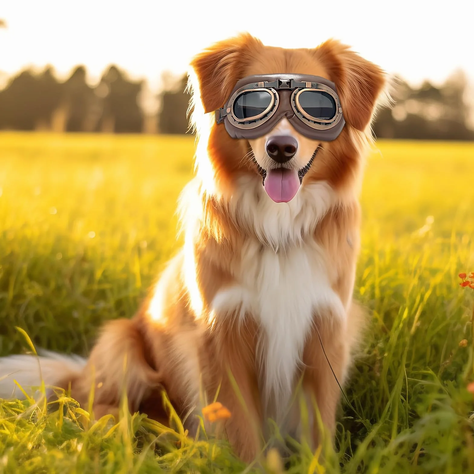 Occhiali da Sole per Cani, Retrò Occhiali Cane, Protezione UV Occhialis da Sole Cane, Fascia Elastica Regolabile, Pieghevole Pet Dog Occhialis Protezione, Adatto a Cani di Taglia Media e Grande