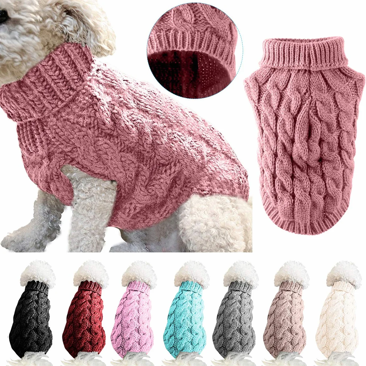 Cane da compagnia dolcevita lavorato a maglia maglione cappotto inverno scaldino ispessimento pullover maglieria cappotto all'uncinetto vestiti per piccolo cane medio grande cucciolo gatto