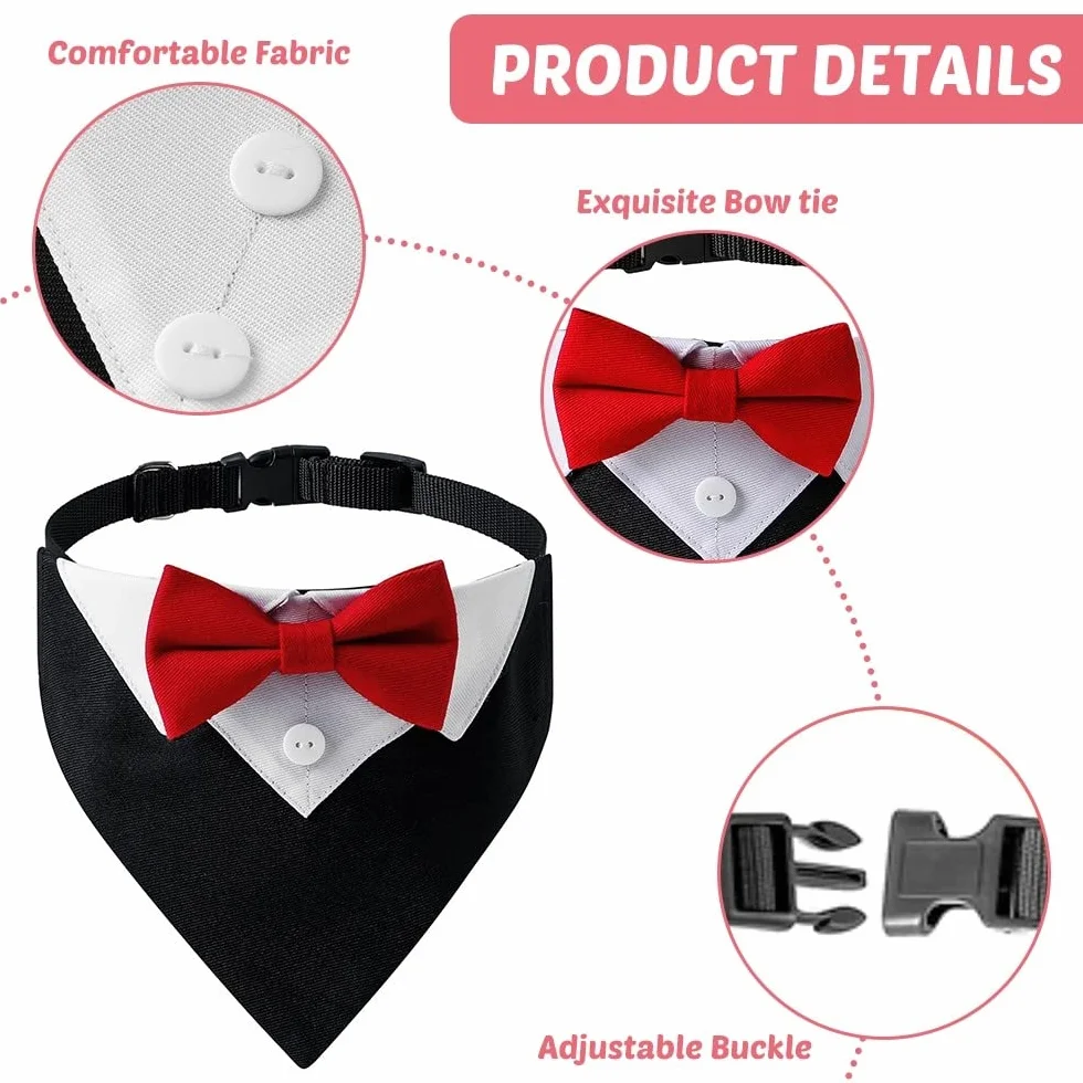DONGKER Bandana Smoking per Cani, Collare Regolabile con Anello a D per Cane Gatti Piccola Media Grande