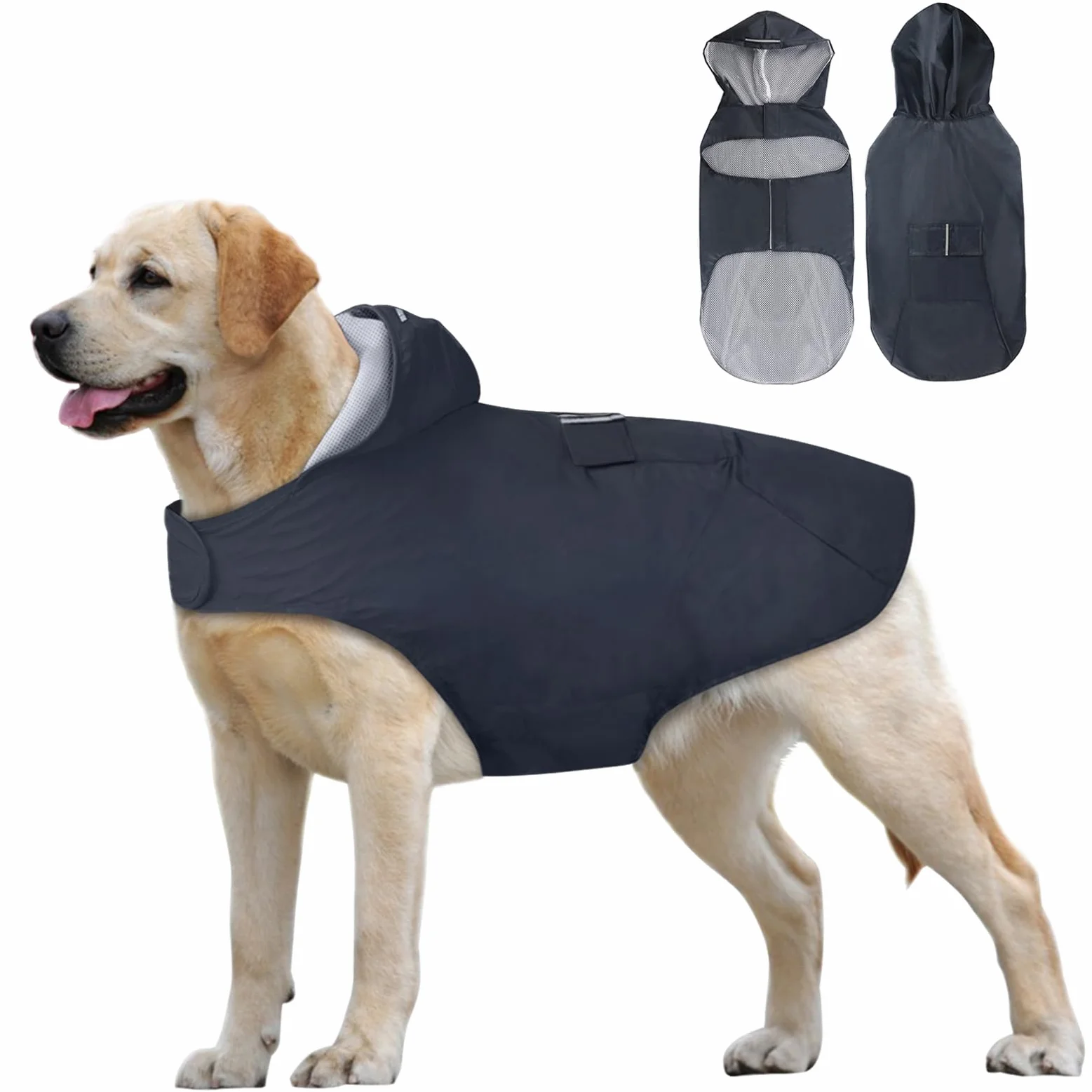Idepet - Mantella per cani con cappuccio e foro per il collare, impermeabile e riflettente, per cani di piccola, media e grande taglia