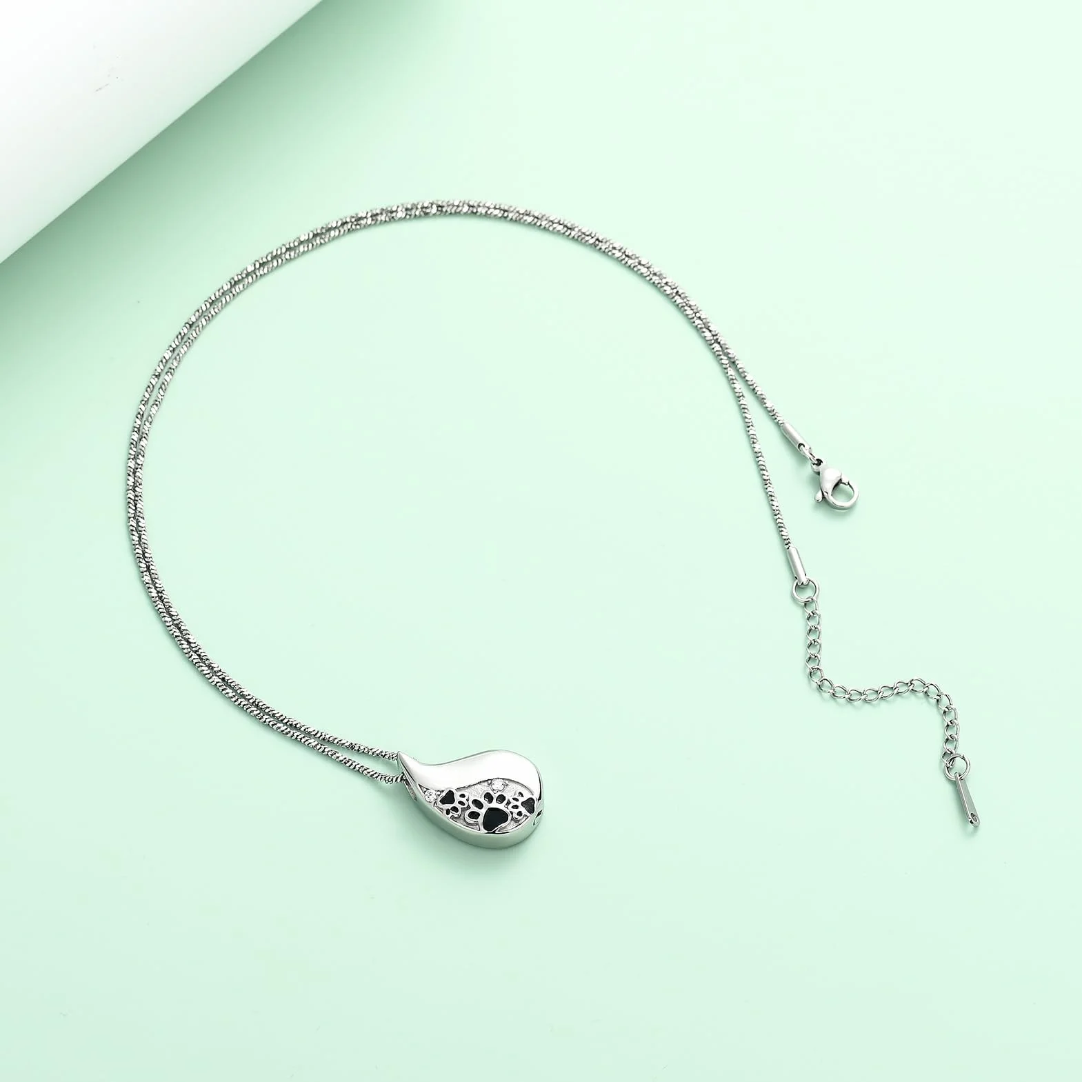 Zampa di animali domestici stampa teardrop urna collana per cenere per cane/gatto cenere ciondolo per cremazione gioielli commemorativi per donne e uomini