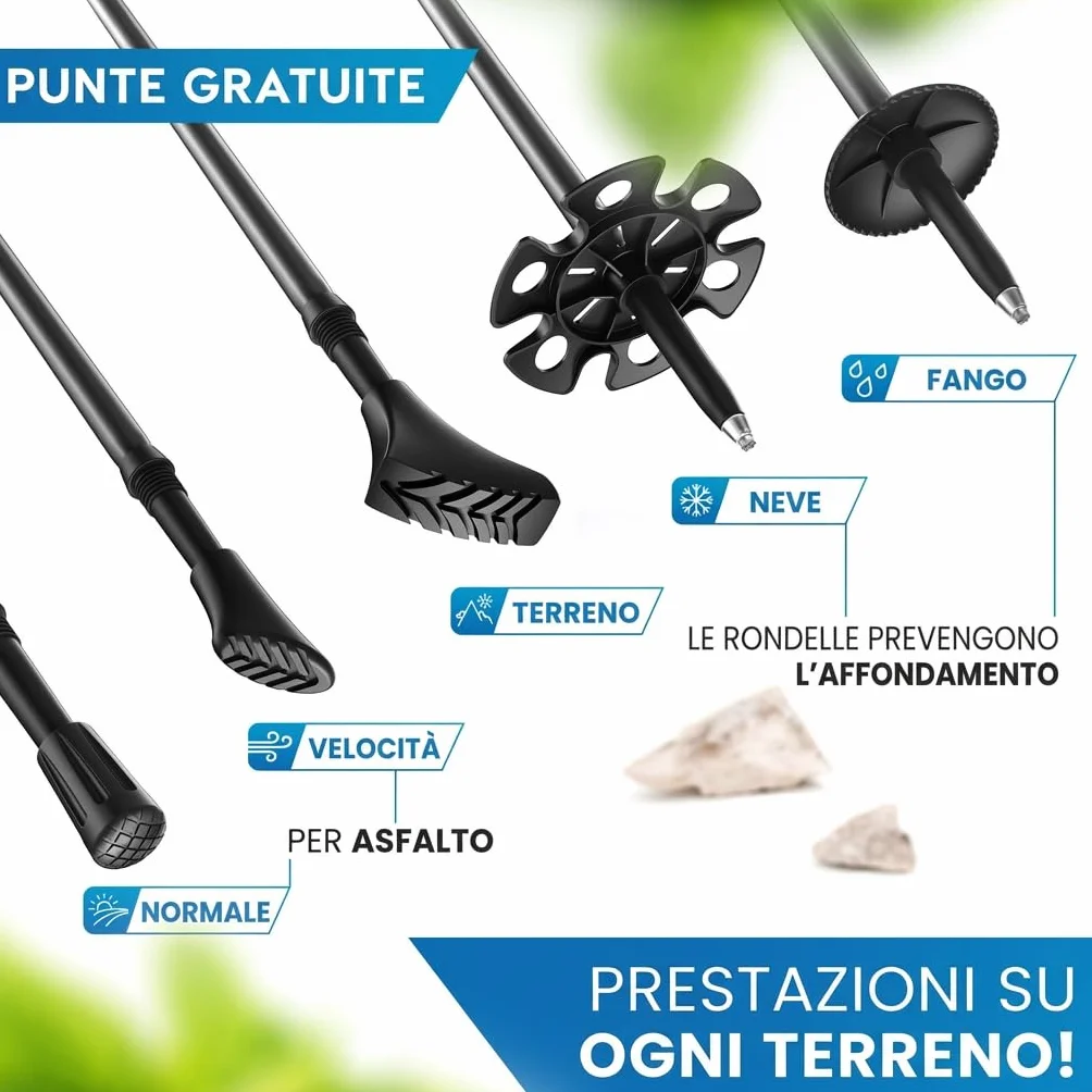 Nordmut Bastoncini da Trekking Pieghevoli in Alluminio o Carbonio Ultra-leggeri 1,50m 1,65m Impugnature Ergonomiche