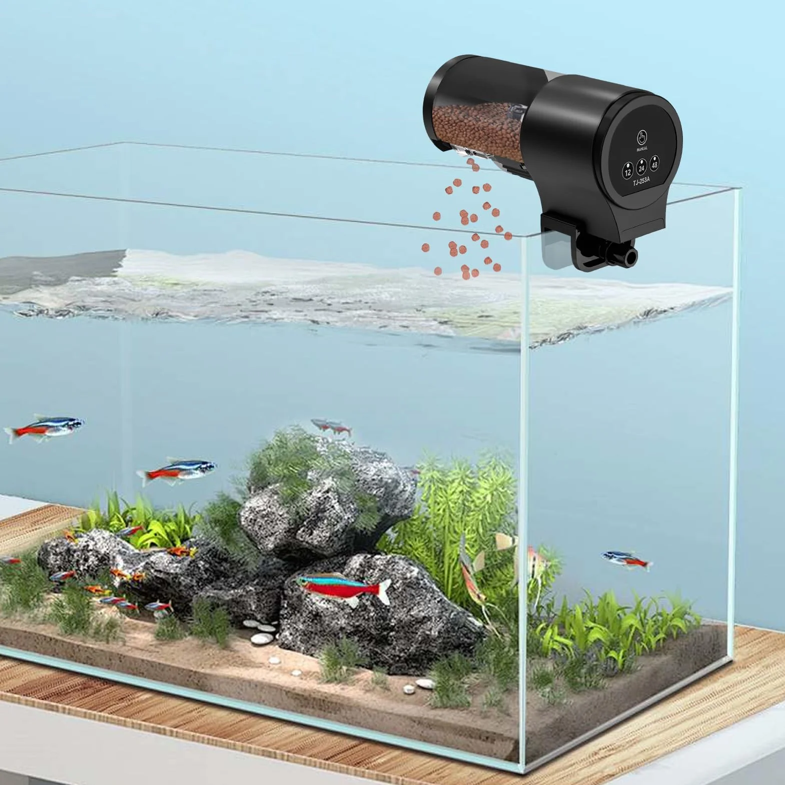 Alimentatore Automatico per Pesci - Mangiatoia Automatica E Manuale Per Acquario | Capacità 100ml Dispensazione Temporizzata 12H 24H 48H Per Gamberetti Tartarughe Tetra Koi Betta