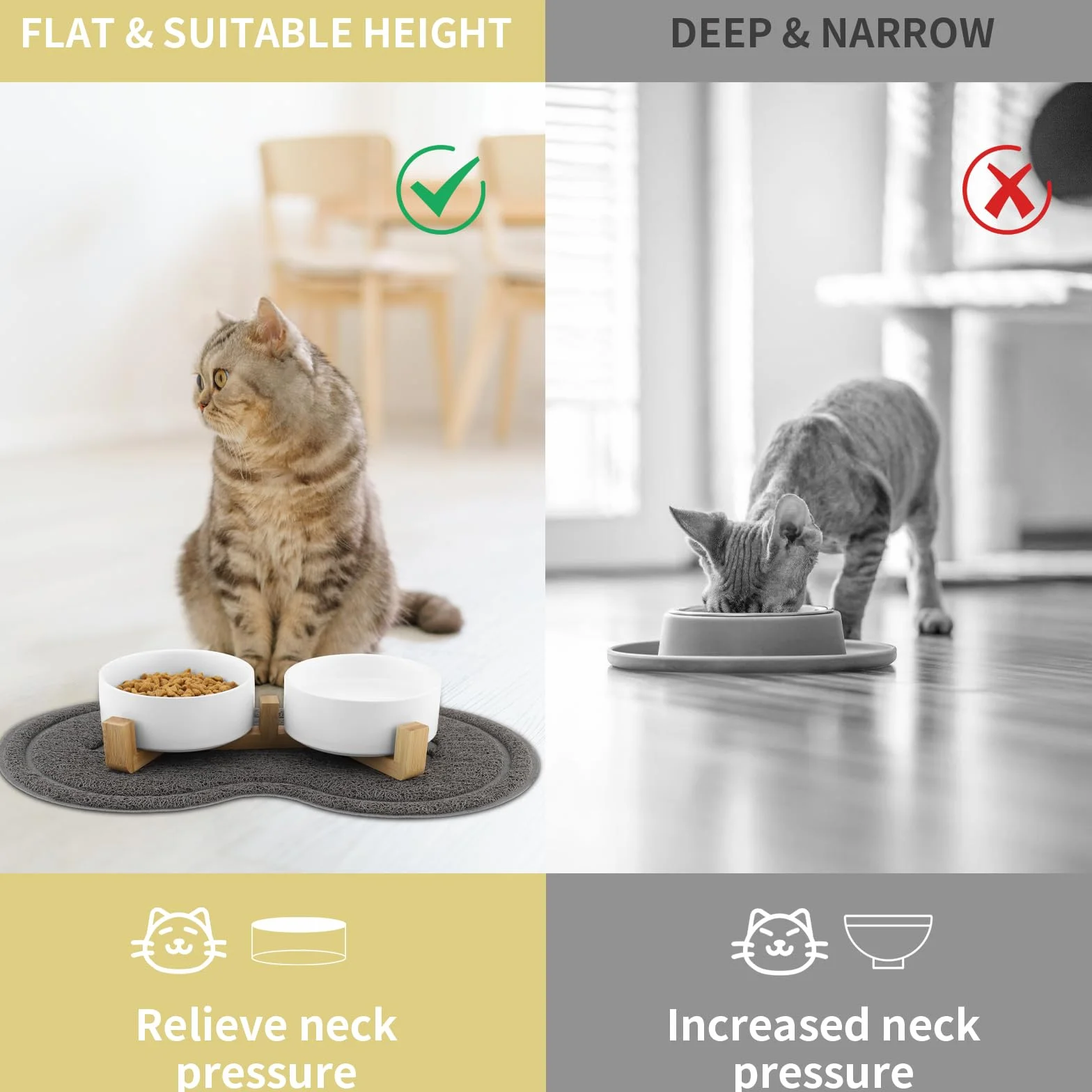 Ciotole per Gatti, Ciotola Ceramica Gatto con Staffa 400ML, Distributore per cibo con 2 Ciotole, Adatto a Gatti di Tutte le Dimensioni e Cuccioli (Bianco)
