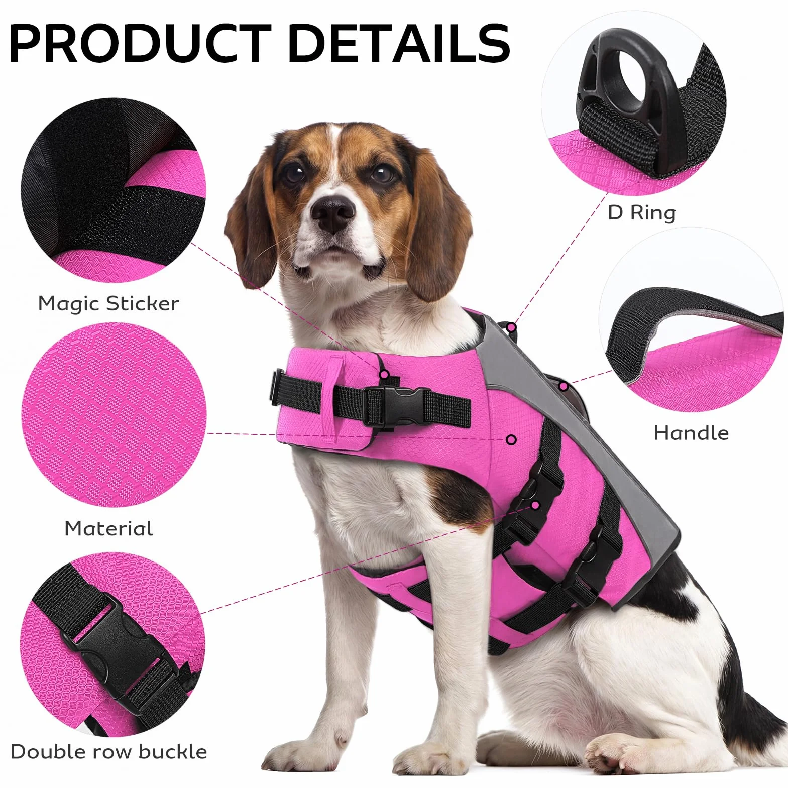 CITÉTOILE Giubbotto Salvagente per Cani Riflettente con Maniglia Galleggianti Cinture Regolabili Sicurezza Acqua Rosa