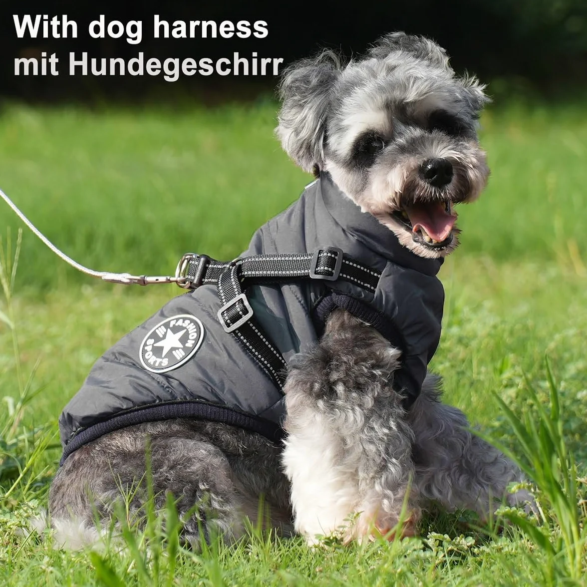 Cappotto Cane Invernale Impermeabile con Pettorina e Strisce Riflettenti