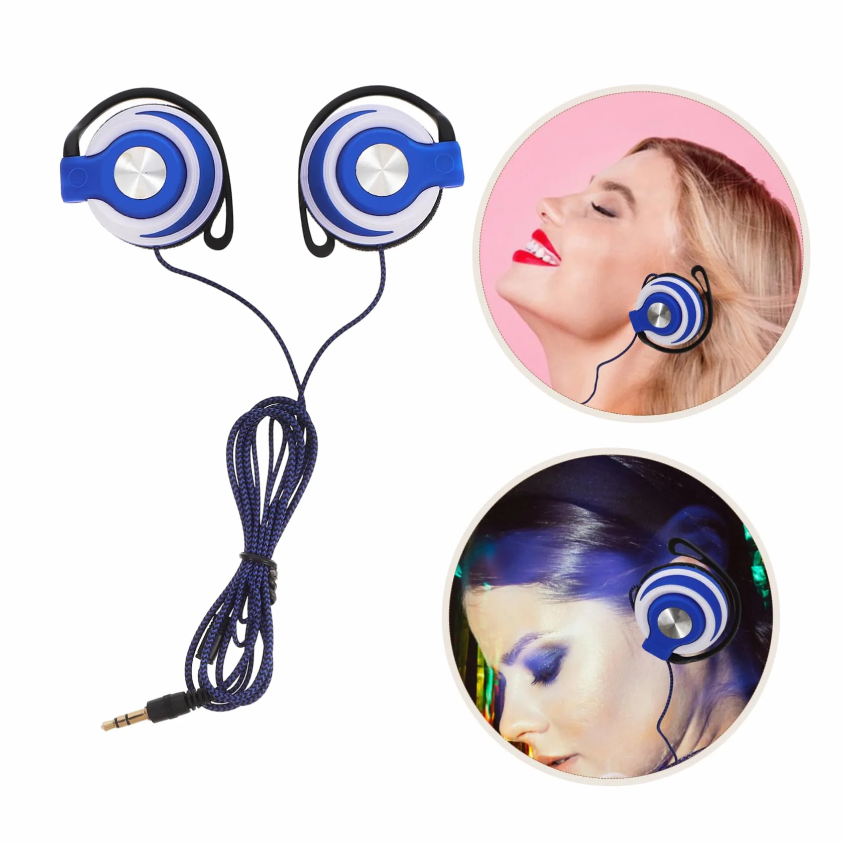 BESTonZON 2 Cuffie Stereo Auricolari Clip Con Gancio Orecchio Cablato Blu Ergonomiche Suono Surround