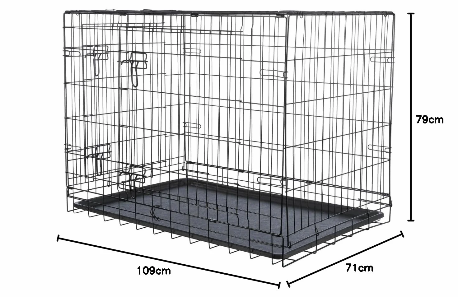 TRIXIE Box per cani Home nero – L: 109 × 79 × 71 cm – Gabbia pieghevole per cani con 2 ante & chiusure sicure, scatola per il trasporto zincata con fondo stabile per casa e in viaggio – 39304