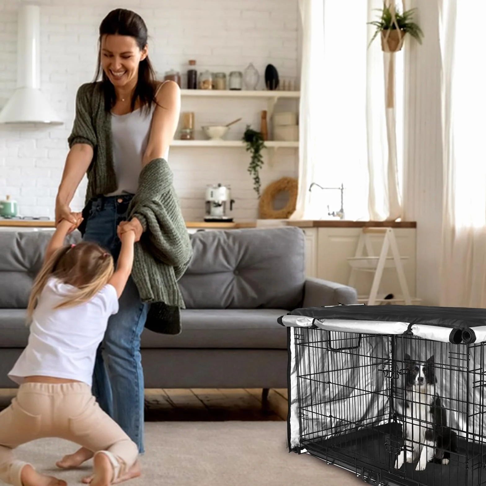 Nero Copertura Per Gabbia Per Cani 48x30x33in Impermeabile Antivento Pieghevole