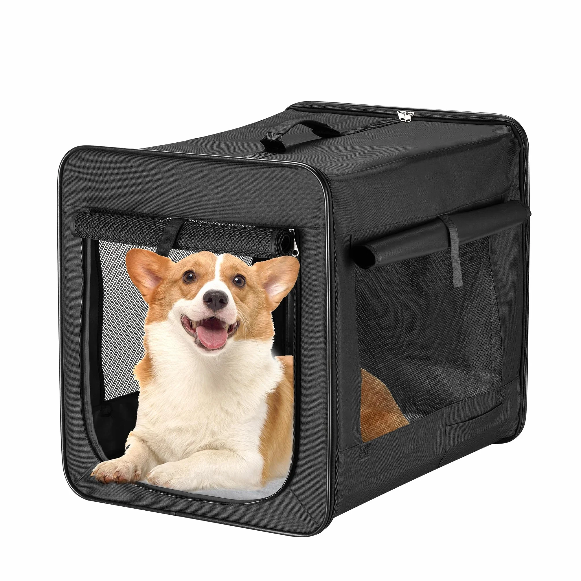 Wiltec Trasportino pieghevole nero per animali domestici, taglia L (76x56x61 cm), con cuscino