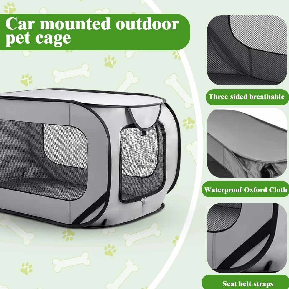 Trasportino per cani pieghevole, 92 x 52 x 52 cm, doppia porta pop-up, in tessuto Oxford, traspirante, robusto, trasportino per cani e gatti fino a 29,5 kg (grigio)