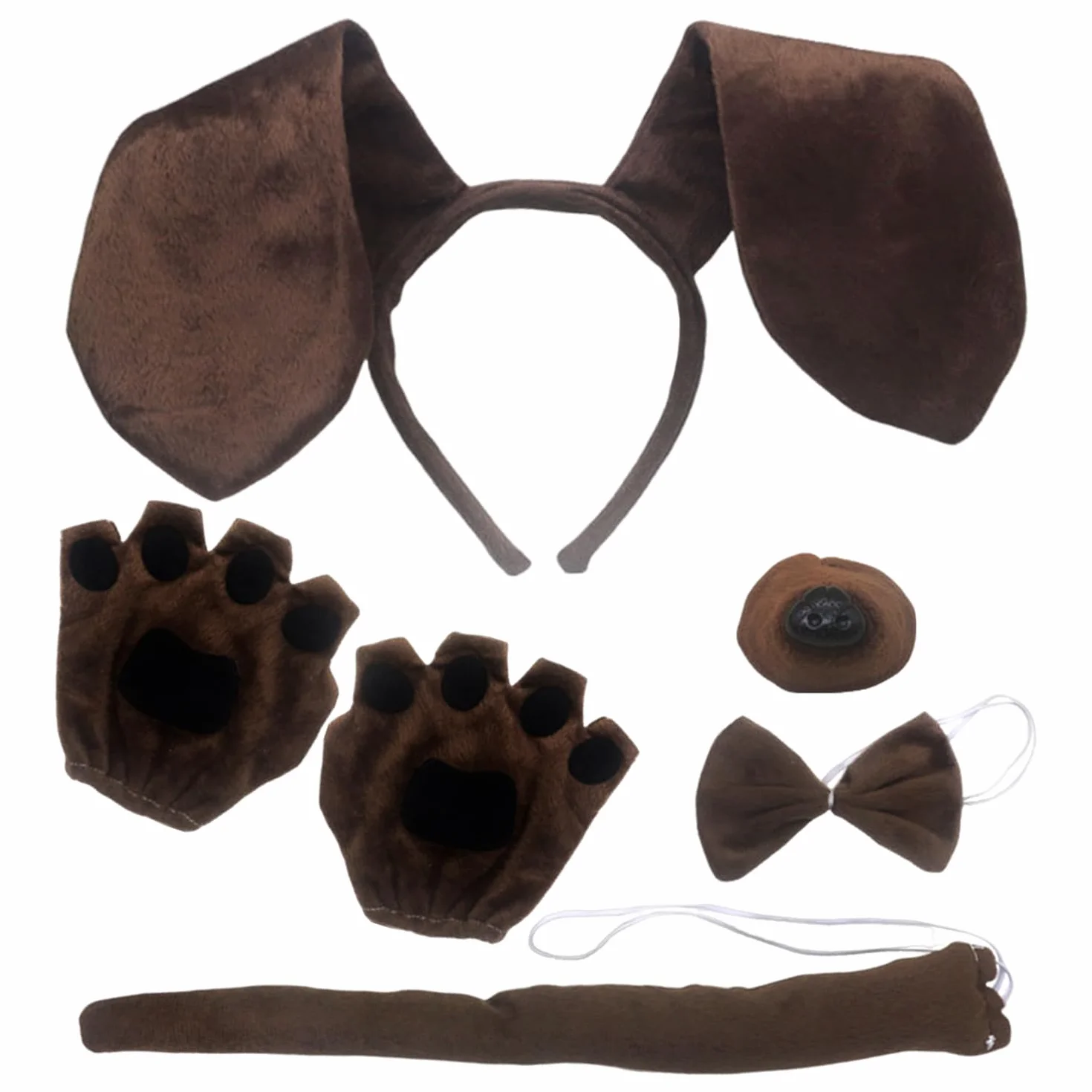 1 Fascia per La Testa, 1 Coda, 1 Naso, 1 Papillon E 1 Paio di Guanti Che Nascondono Le Dita, Accessori per Indumenti per Cani, Accessori per Abbigliamento Creativo.
