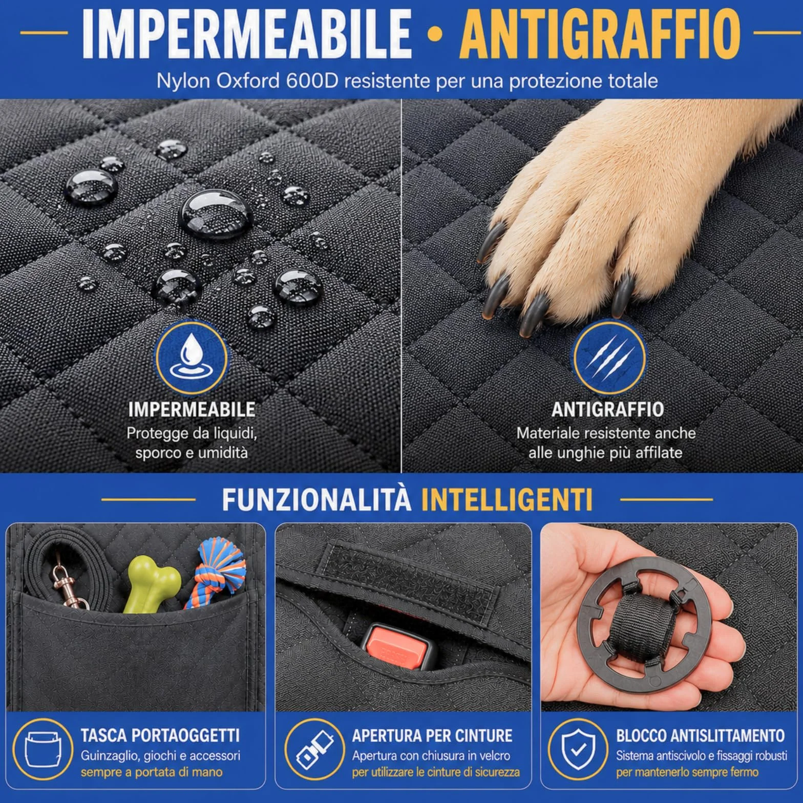 Coprisedile Auto per Cani Oxford Impermeabile Antiscivolo Antigraffio Protezione Sedili Auto con Tasca