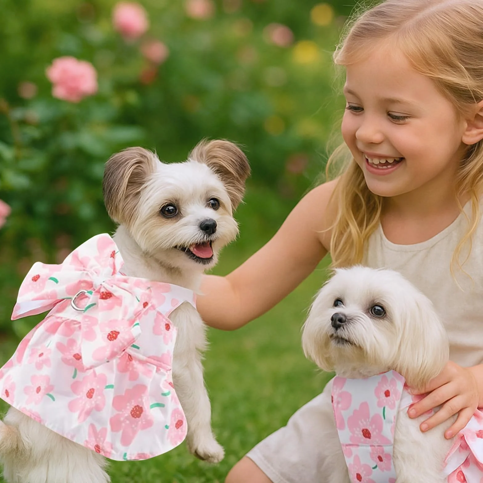 Vestito intero per Cani con motivo floreale a pois gonna plissettata M