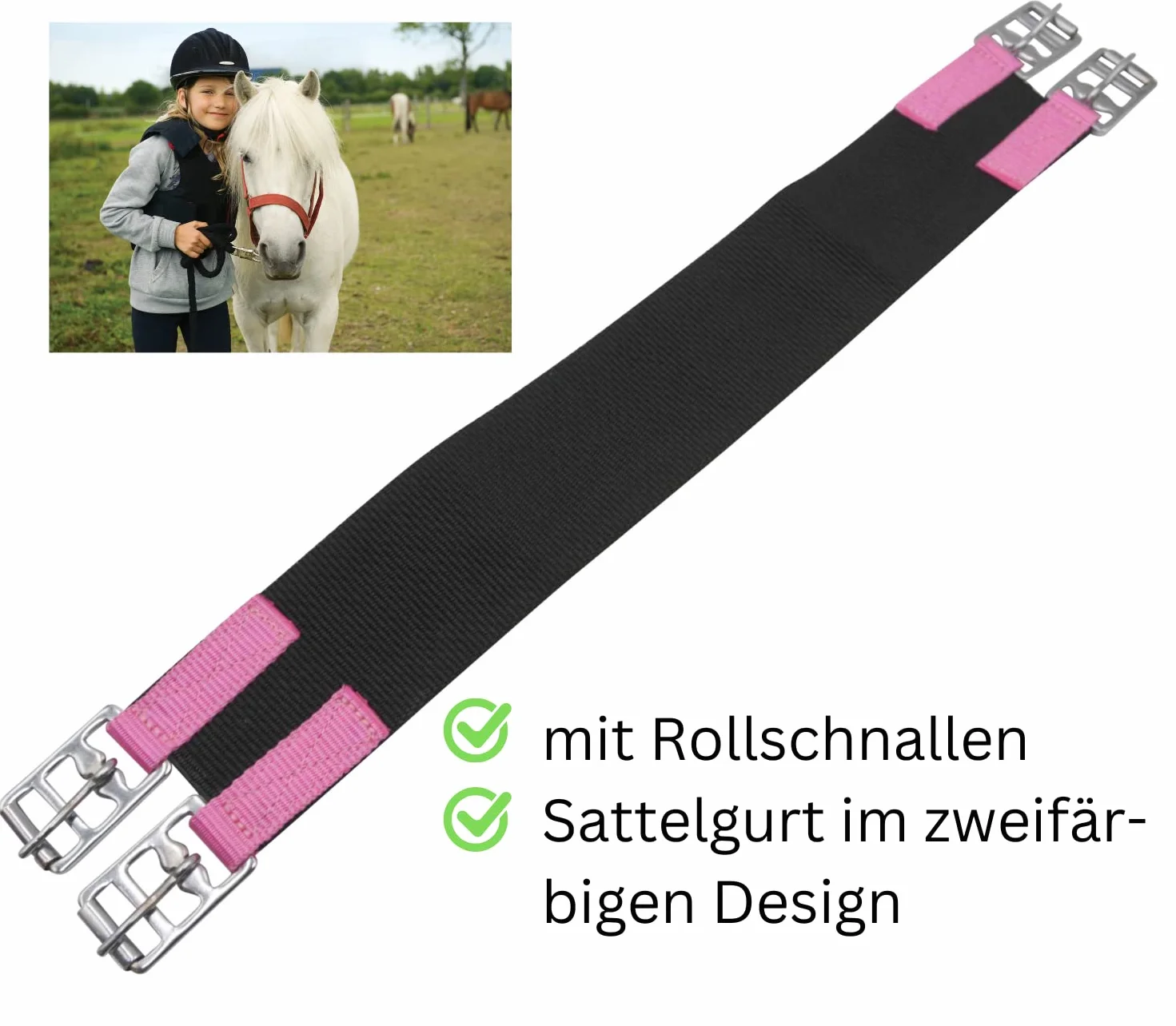 AMKA Pony Luca - Cuscino da equitazione, 10 pezzi, colore: Nero/Rosa